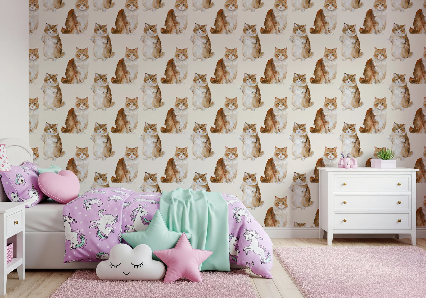 Fluffy tabby ginger cats handpainted oil painting pattern Wallpaper⁠