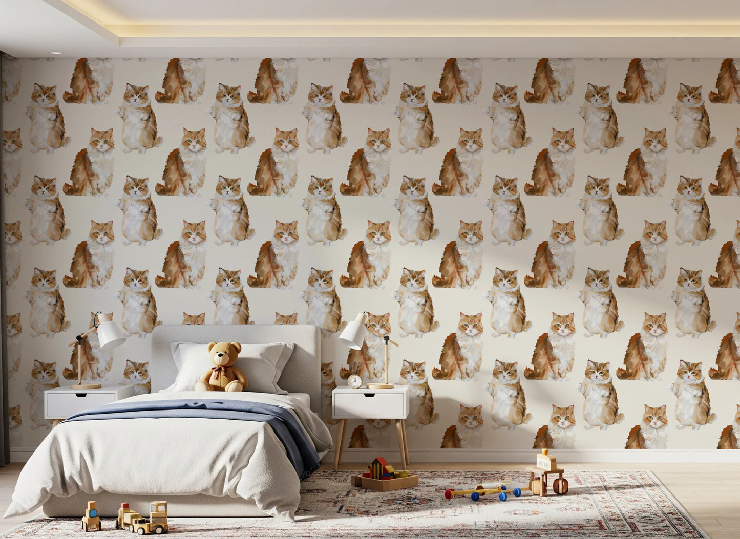 Fluffy tabby ginger cats handpainted oil painting pattern Wallpaper⁠