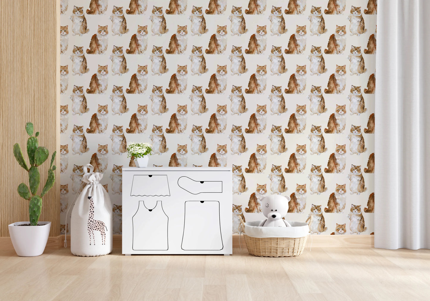 Fluffy tabby ginger cats handpainted oil painting pattern Wallpaper⁠