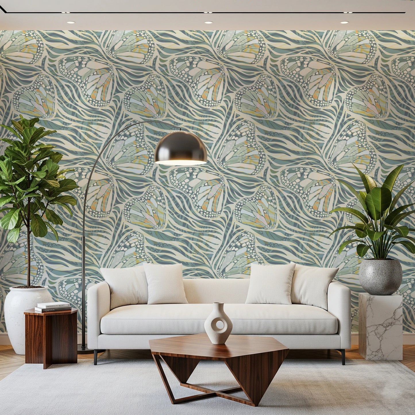 Zebra Butterfly Bloom • Maximalist Boho in Green Pastels Wallpaper⁠