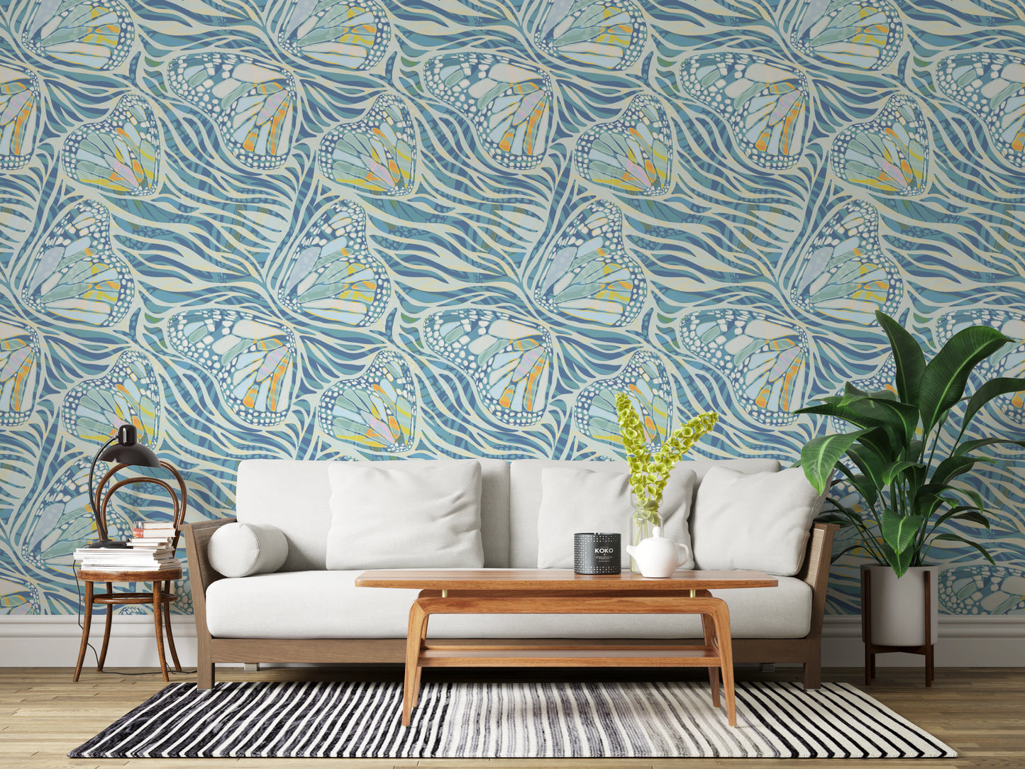 Zebra Butterfly Drift • Maximalist Boho in Blue Pastels Wallpaper⁠