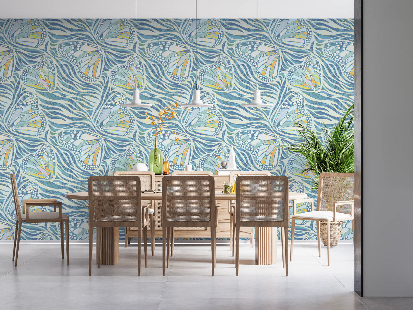 Zebra Butterfly Drift • Maximalist Boho in Blue Pastels Wallpaper⁠