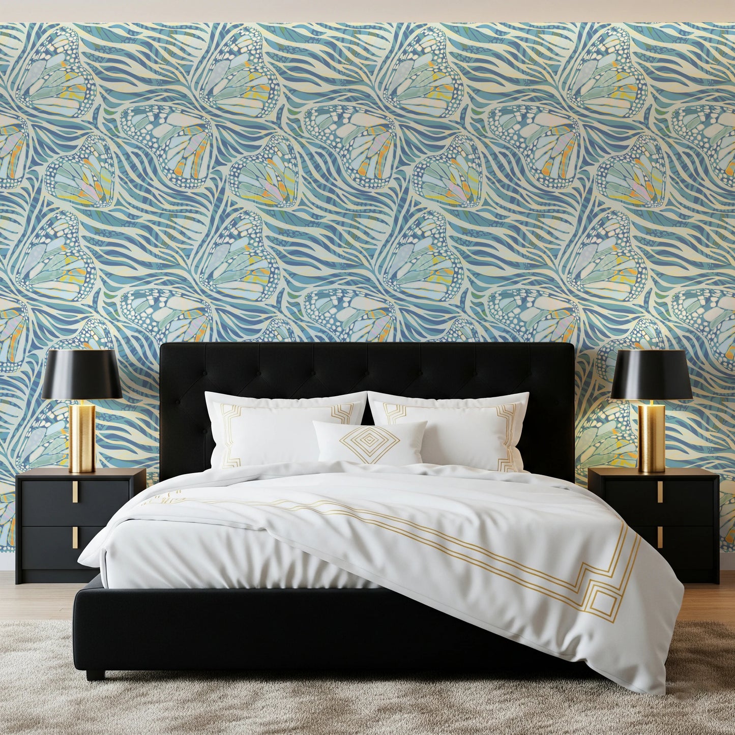 Zebra Butterfly Drift • Maximalist Boho in Blue Pastels Wallpaper⁠