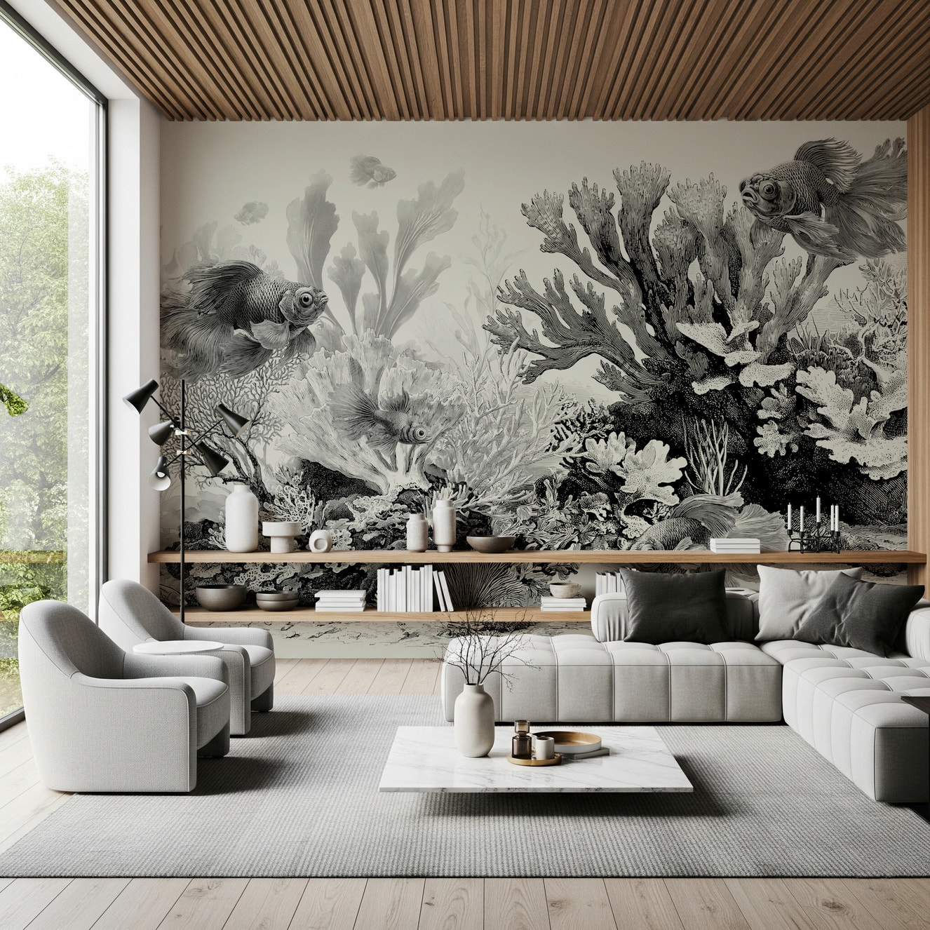 The Aquarium - Black & Cream Wall Mural