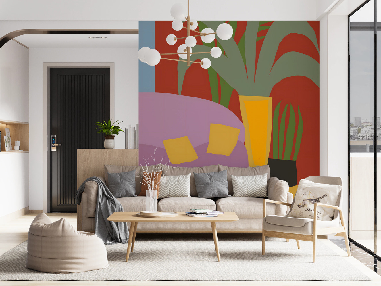 Cozy Cat Life Living Room Striped  Wall Mural