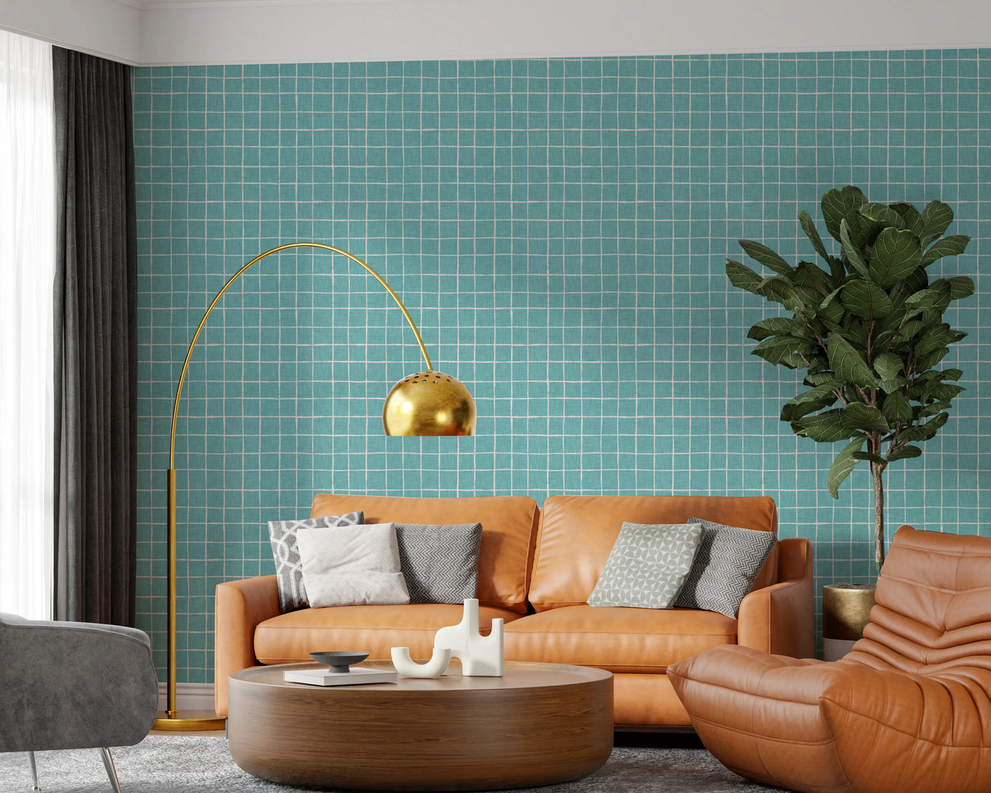 Teal Linen Grid Wallpaper⁠