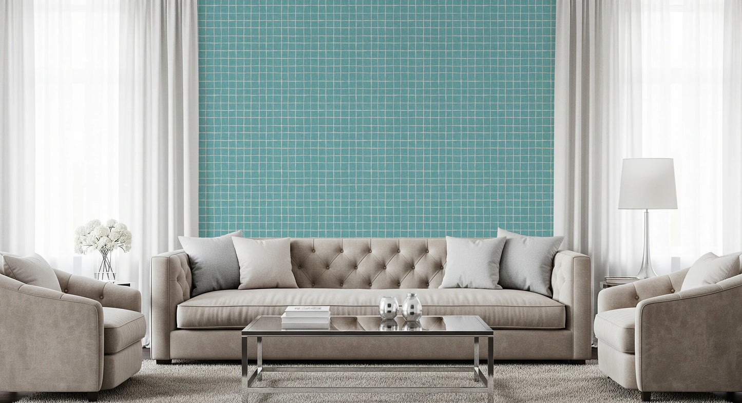 Teal Linen Grid Wallpaper⁠