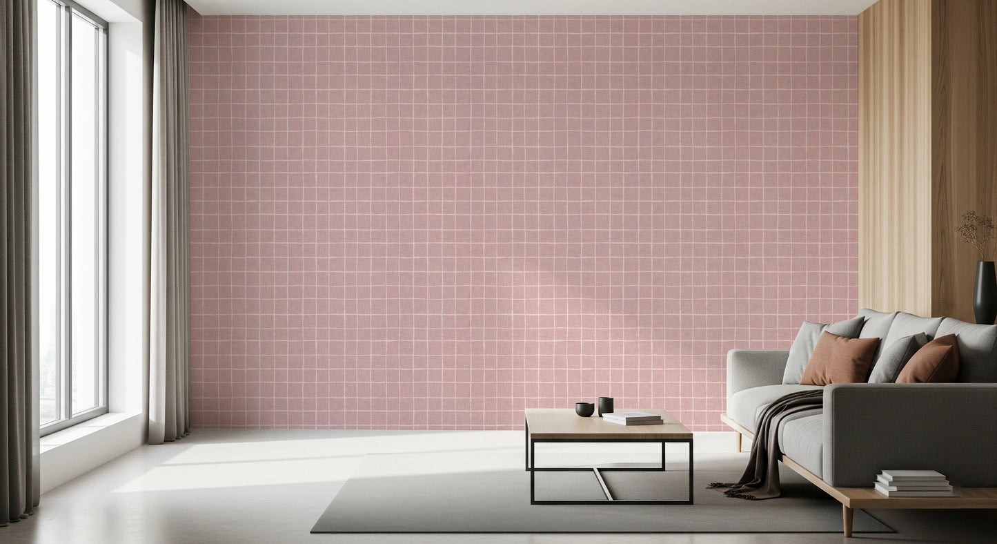Blush Linen Grid Wallpaper⁠