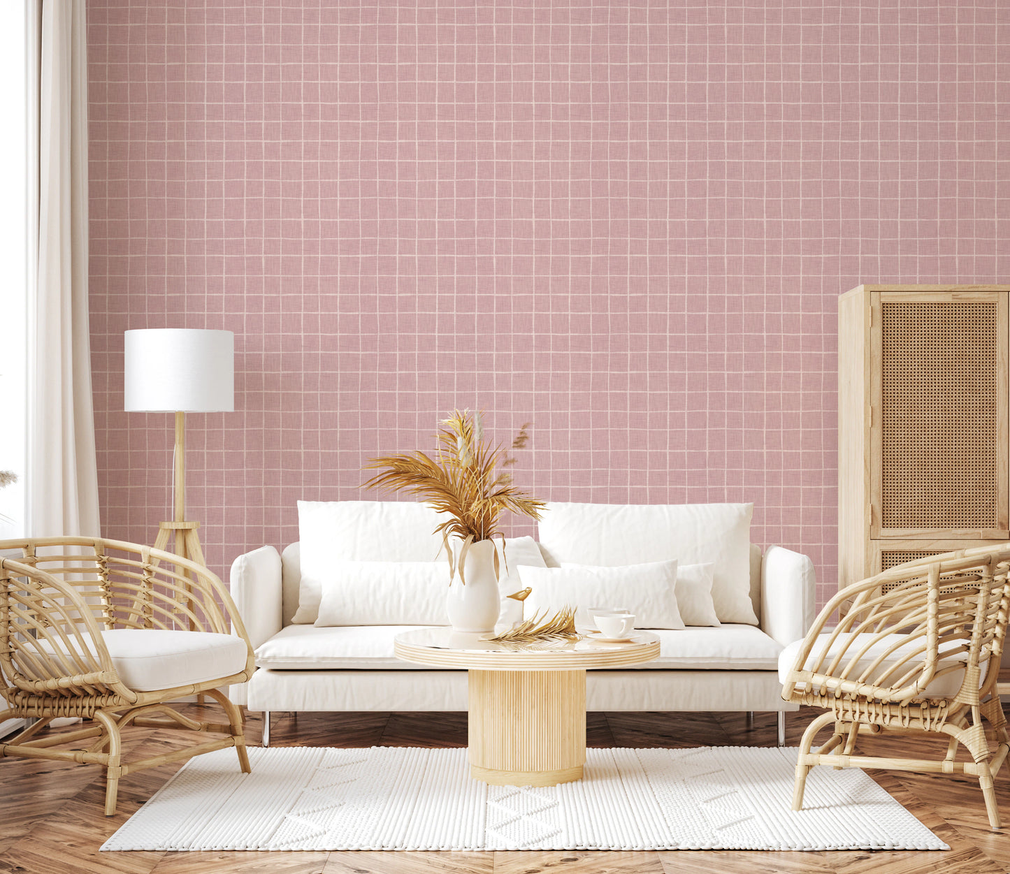 Blush Linen Grid Wallpaper⁠
