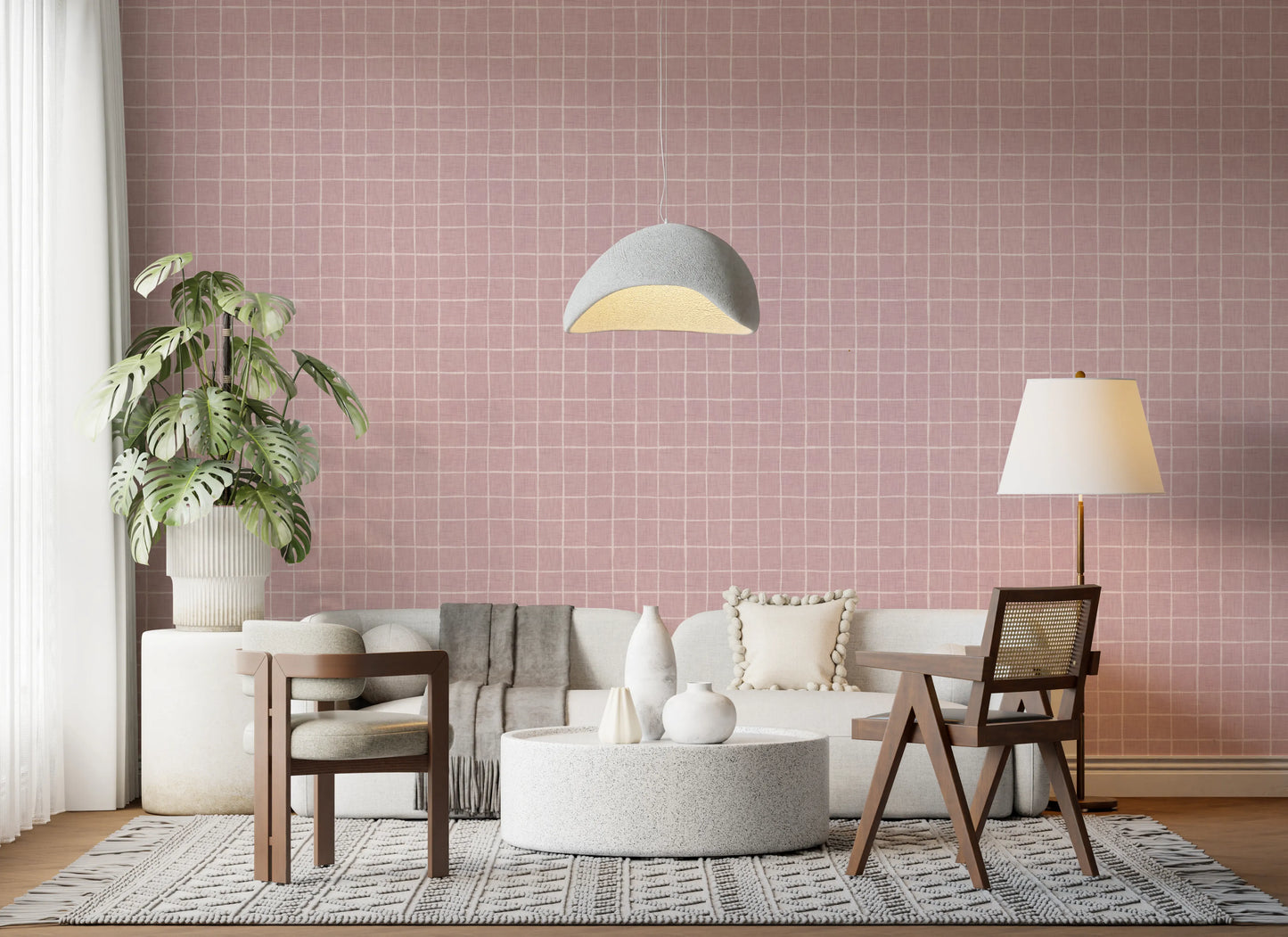 Blush Linen Grid Wallpaper⁠