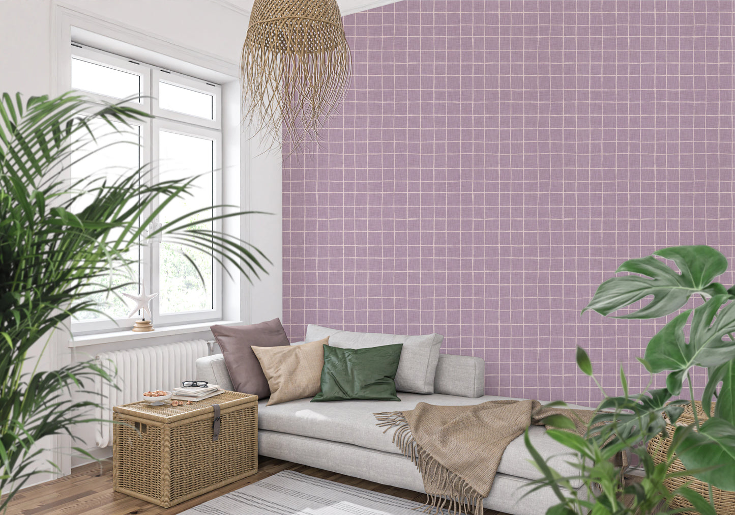 Lavender Linen Grid Wallpaper⁠