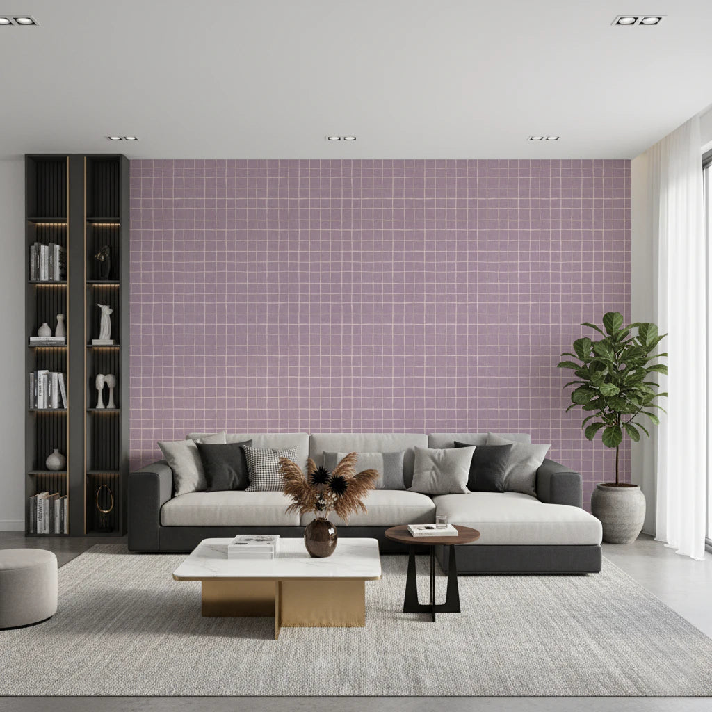 Lavender Linen Grid Wallpaper⁠