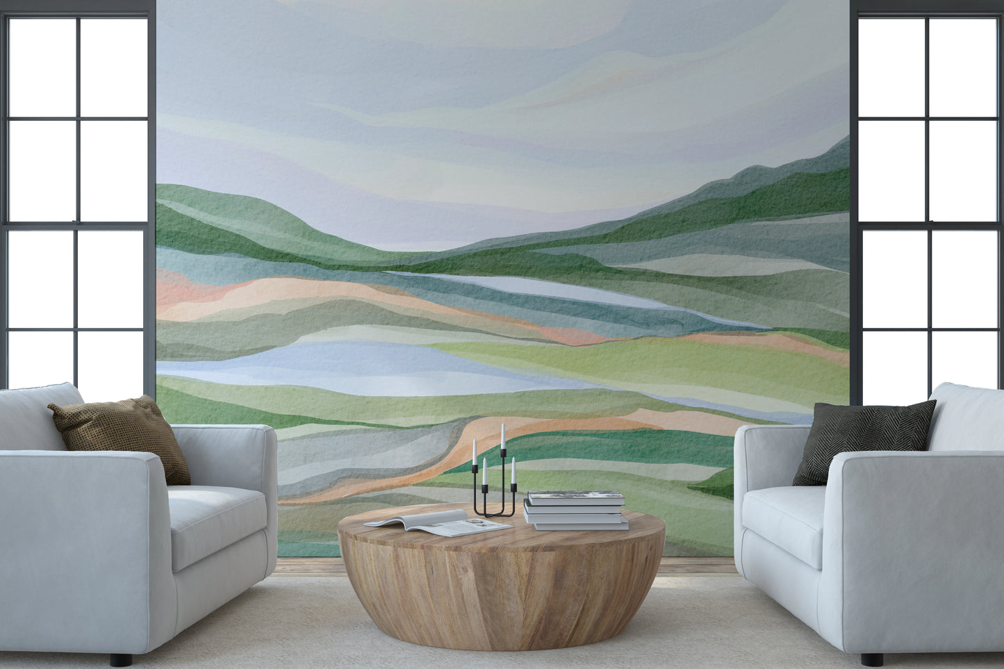 Watercolor Hillscape Wall Mural
