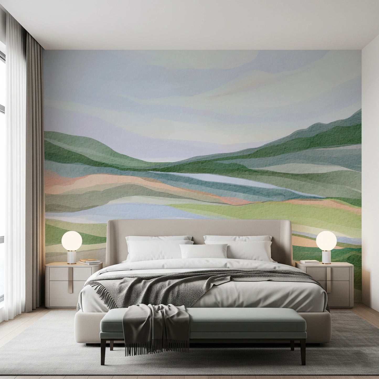 Watercolor Hillscape Wall Mural