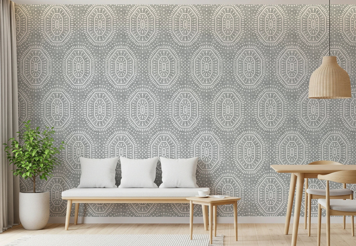 Boho Octagons Crochet Grunge Grey Clouds Wallpaper⁠