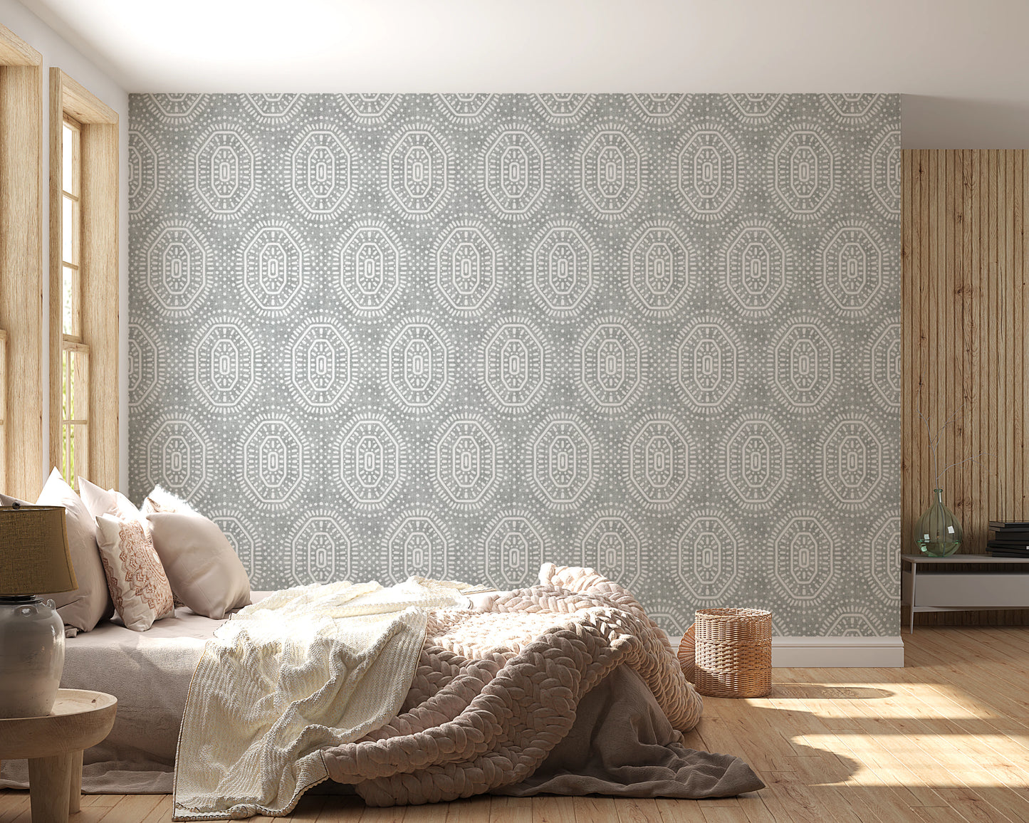 Boho Octagons Crochet Grunge Grey Clouds Wallpaper⁠