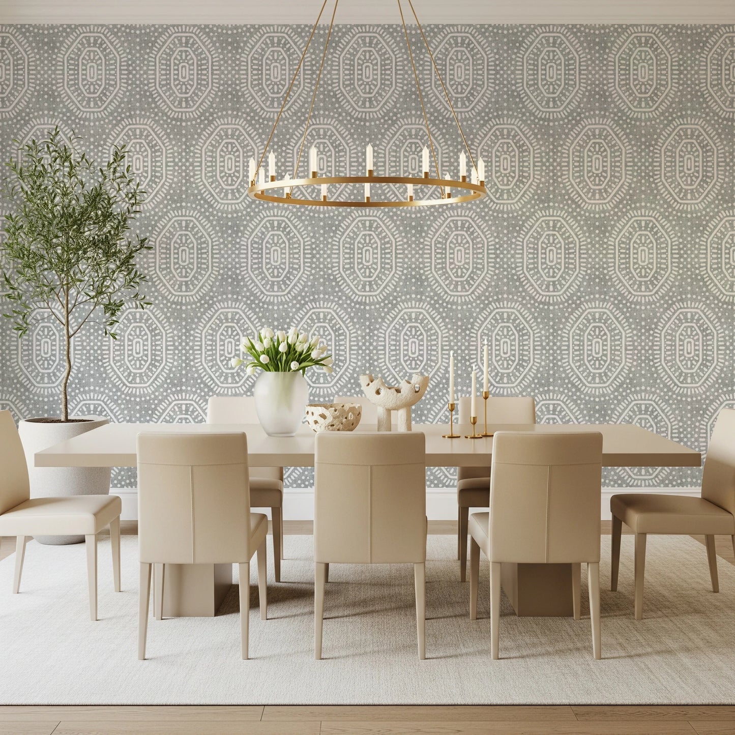 Boho Octagons Crochet Grunge Grey Clouds Wallpaper⁠