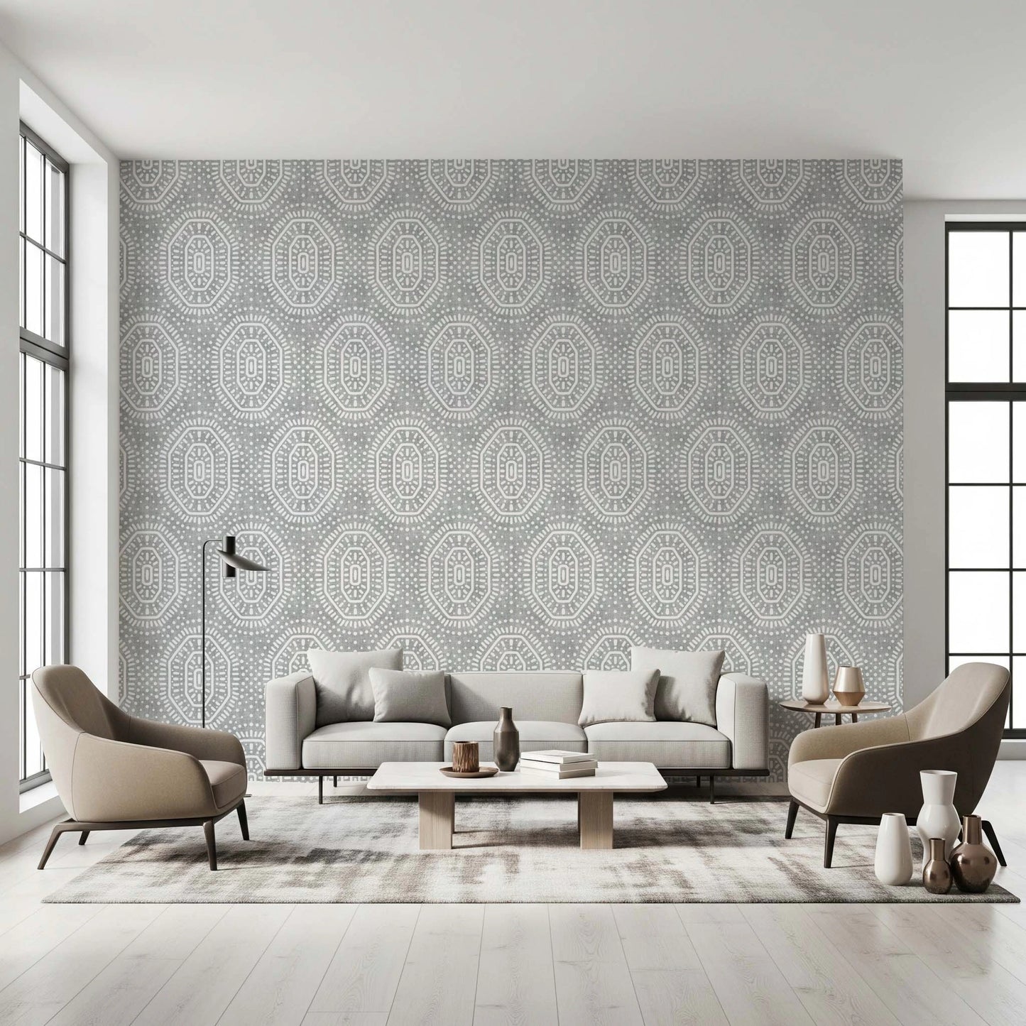 Boho Octagons Crochet Grunge Grey Clouds Wallpaper⁠