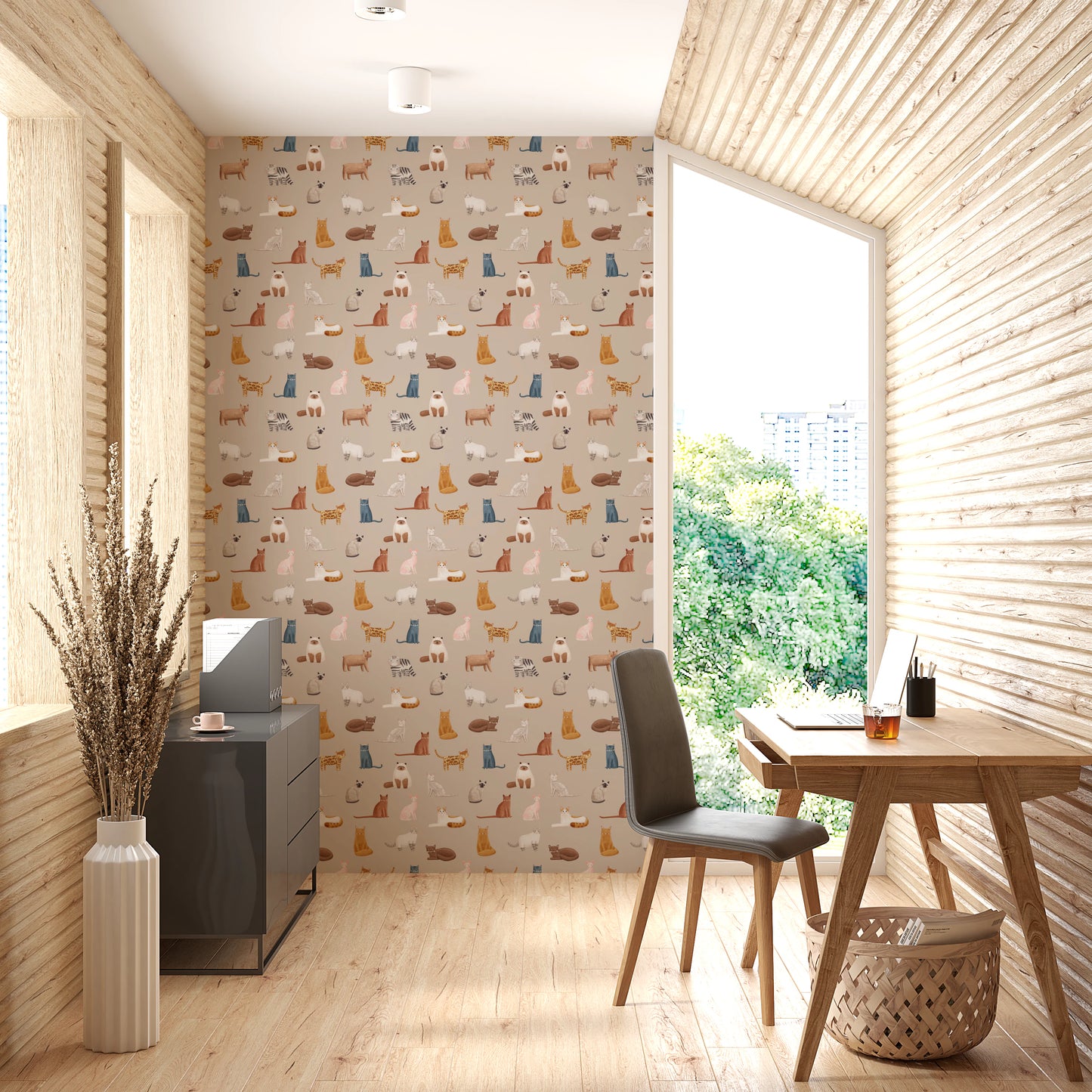 Curious Cats in beige Wallpaper⁠