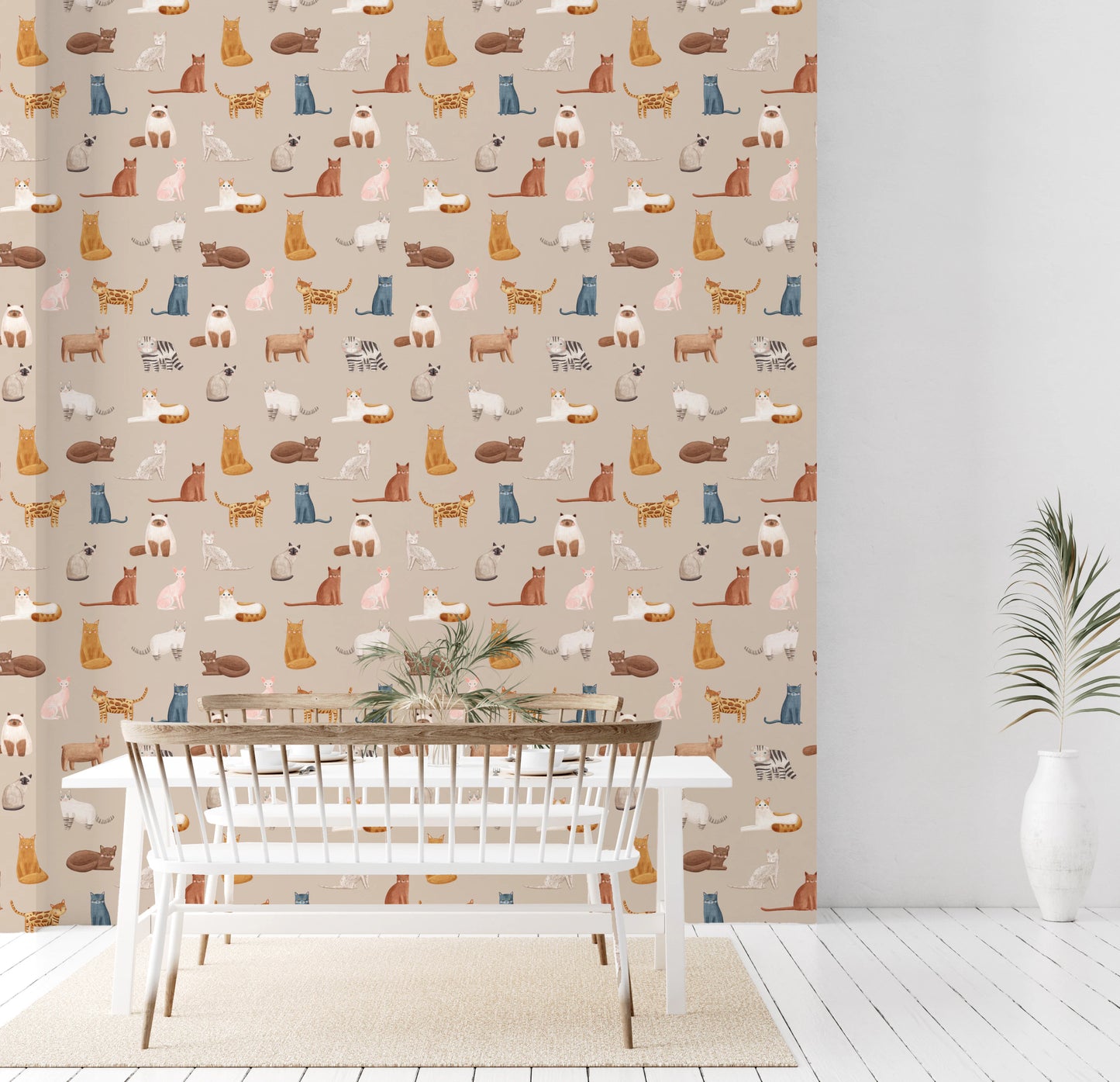 Curious Cats in beige Wallpaper⁠