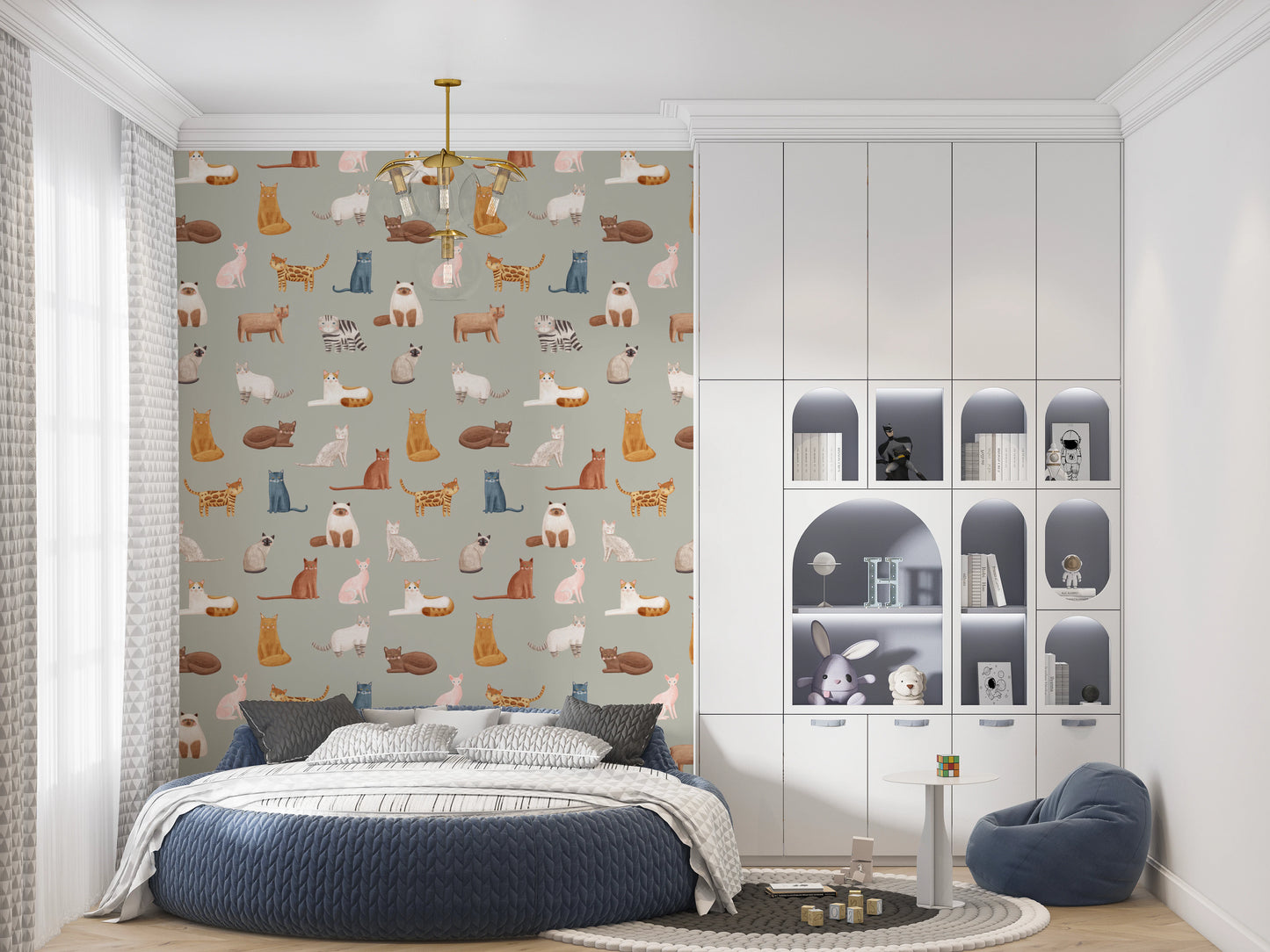 Fancy Felines in Safari Green Wallpaper⁠