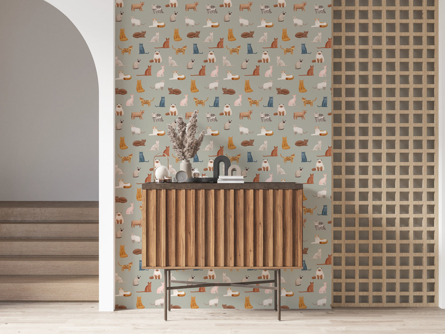 Fancy Felines in Safari Green Wallpaper⁠