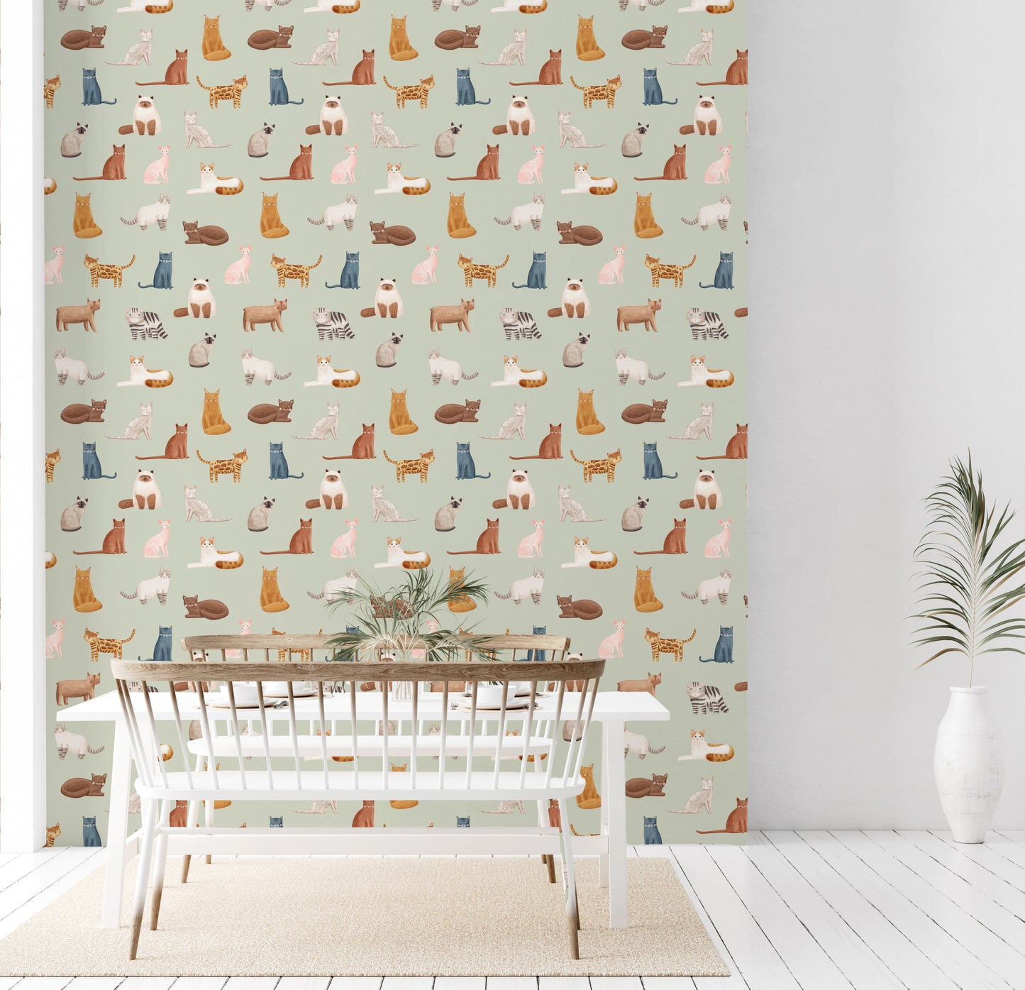 Cool Cats in Sage Green Wallpaper⁠