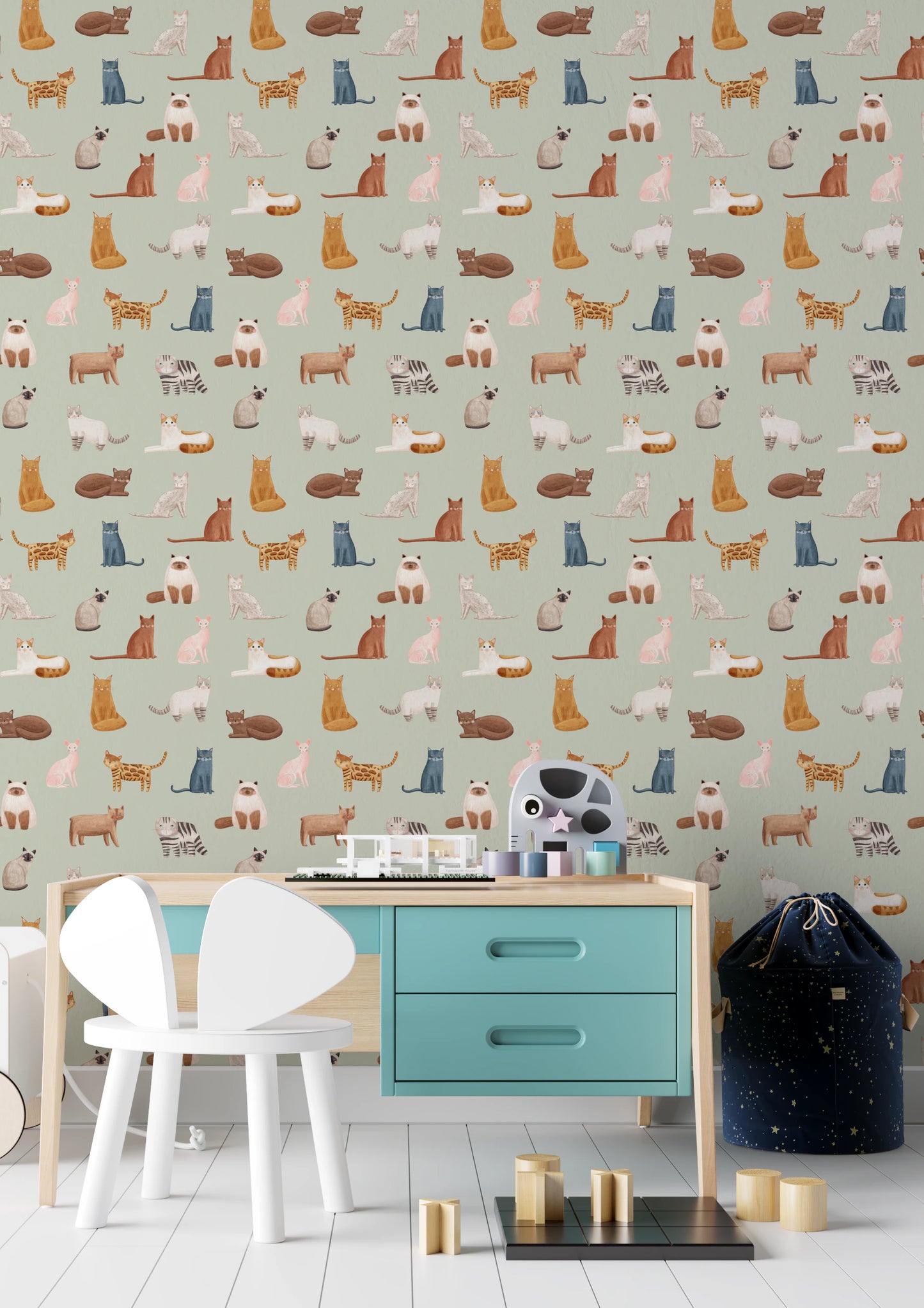 Cool Cats in Sage Green Wallpaper⁠