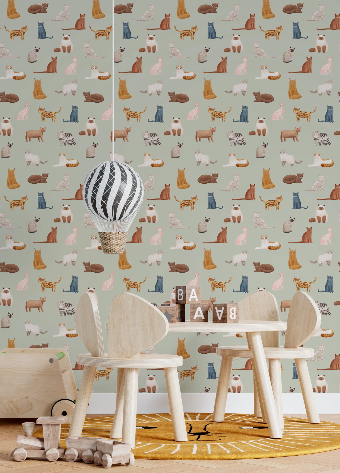 Cool Cats in Sage Green Wallpaper⁠