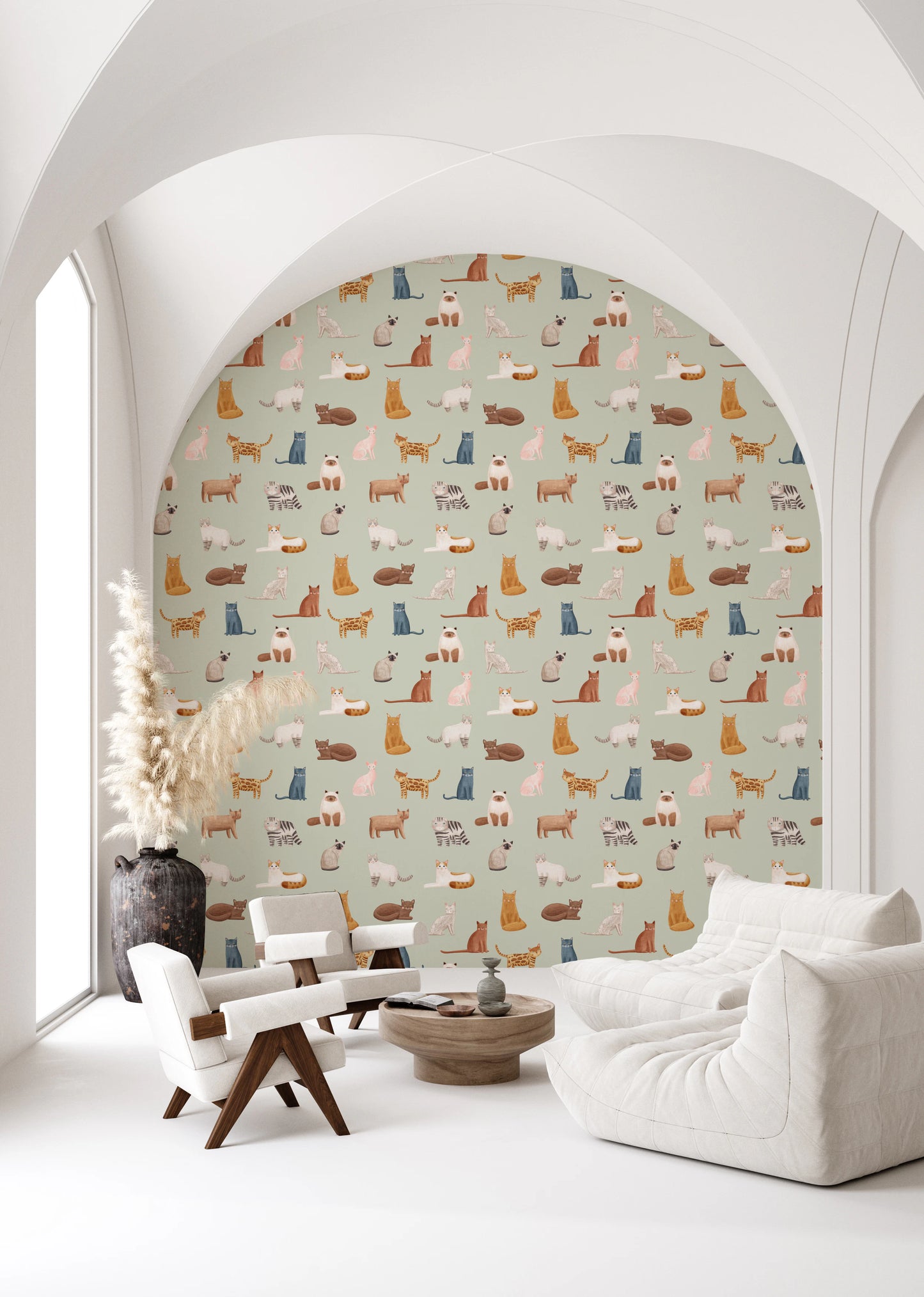 Cool Cats in Sage Green Wallpaper⁠