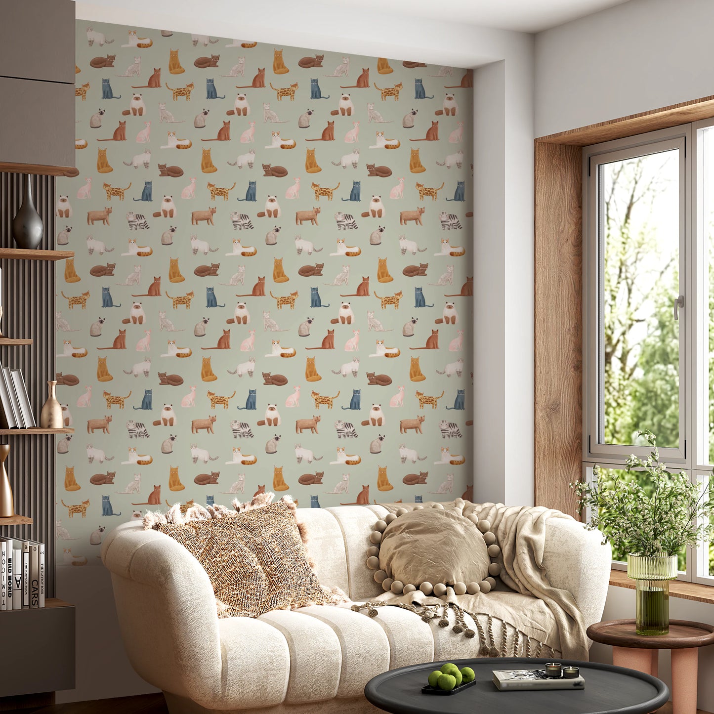 Cool Cats in Sage Green Wallpaper⁠