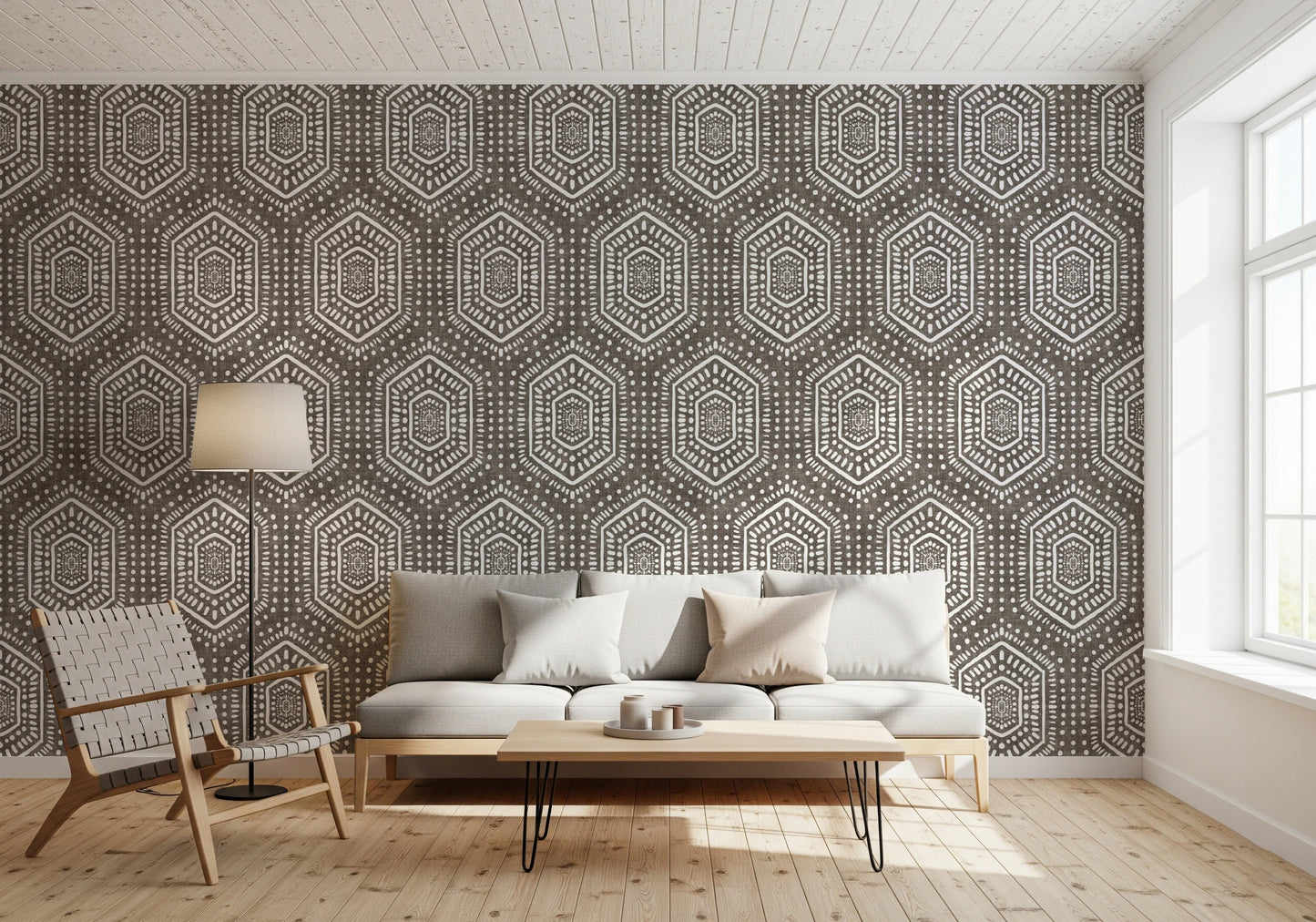 Boho Painted Grunge Dark Bark Wallpaper⁠