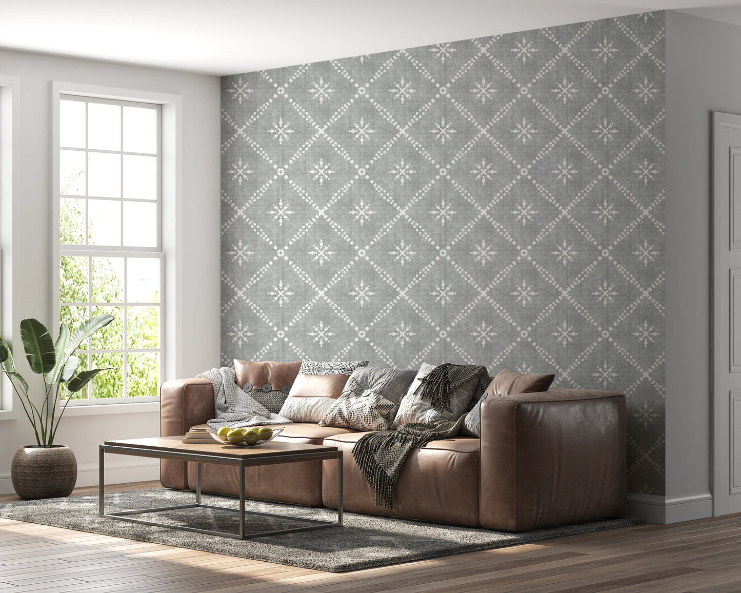 Boho Dotted Lattice Grunge Grey Clouds Wallpaper⁠