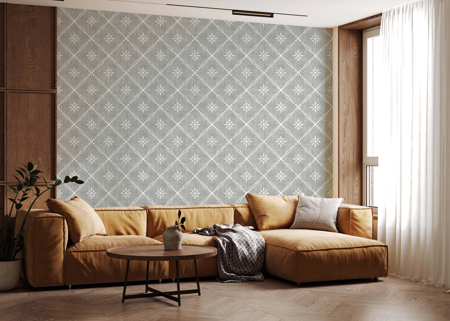 Boho Dotted Lattice Grunge Grey Clouds Wallpaper⁠
