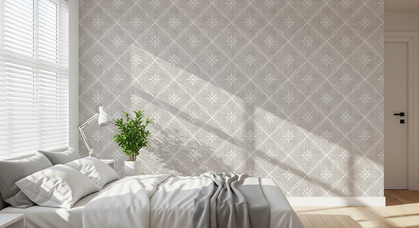 Boho Dotted Lattice Grunge Neutral Wallpaper⁠