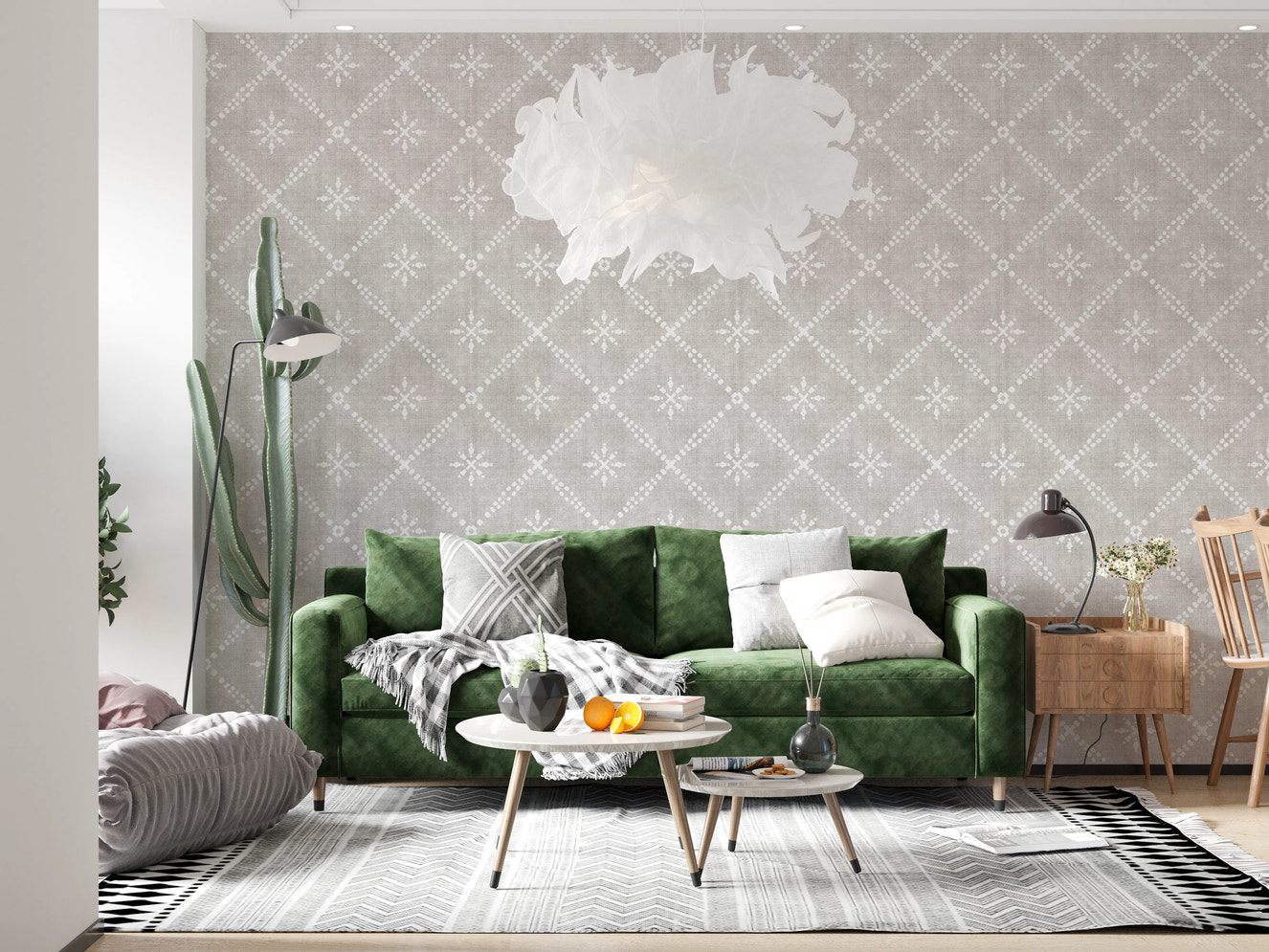 Boho Dotted Lattice Grunge Neutral Wallpaper⁠