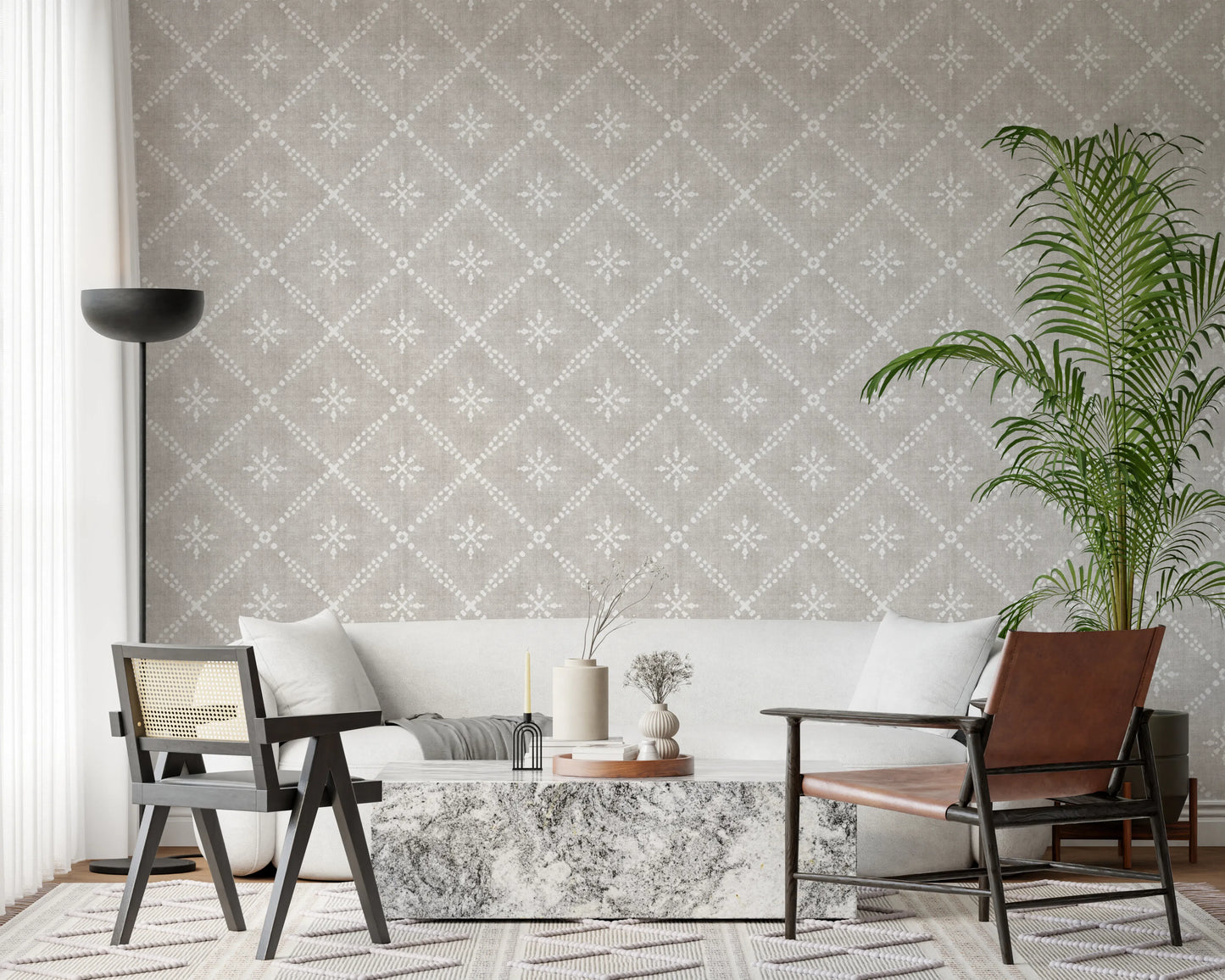 Boho Dotted Lattice Grunge Neutral Wallpaper⁠