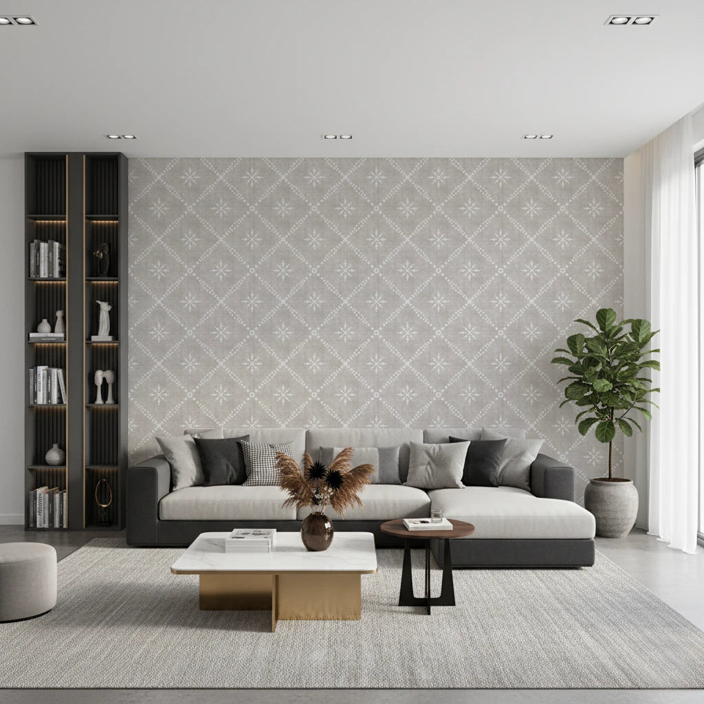Boho Dotted Lattice Grunge Neutral Wallpaper⁠