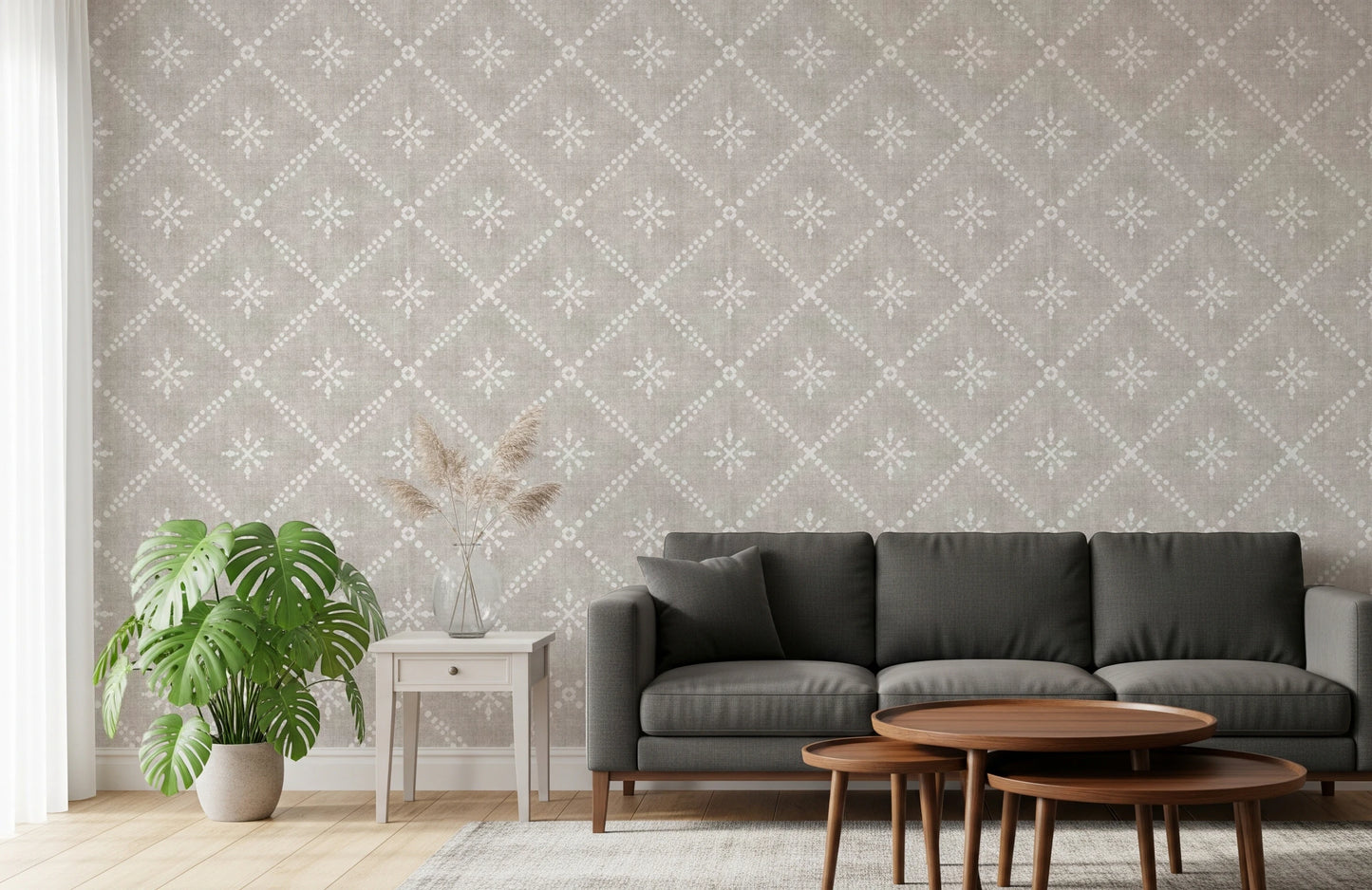 Boho Dotted Lattice Grunge Neutral Wallpaper⁠