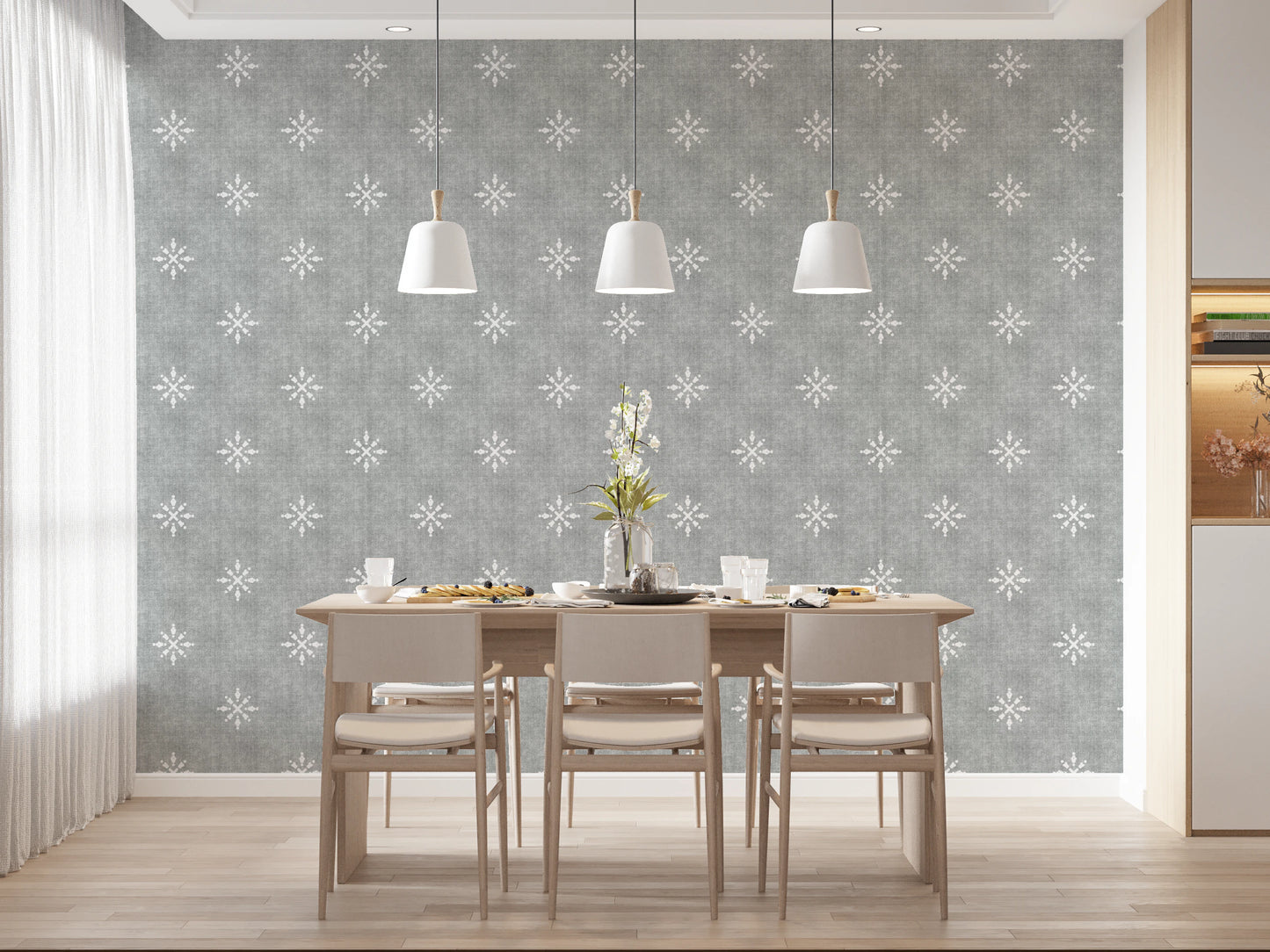 Boho Minimal Ornament Grunge Grey Clouds Wallpaper⁠