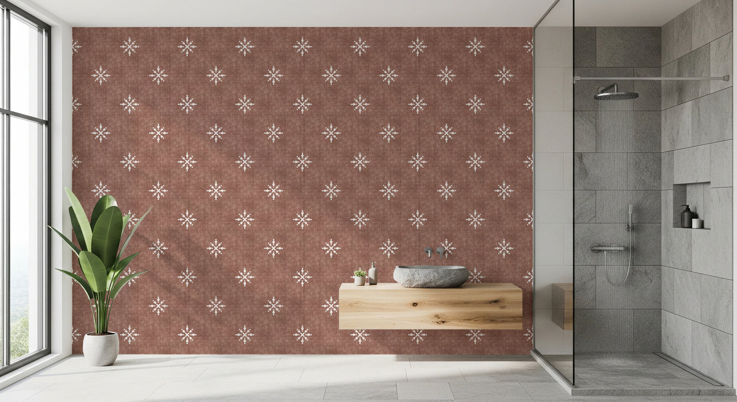 Boho Minimal Ornament Grunge Terracotta Red Wallpaper⁠