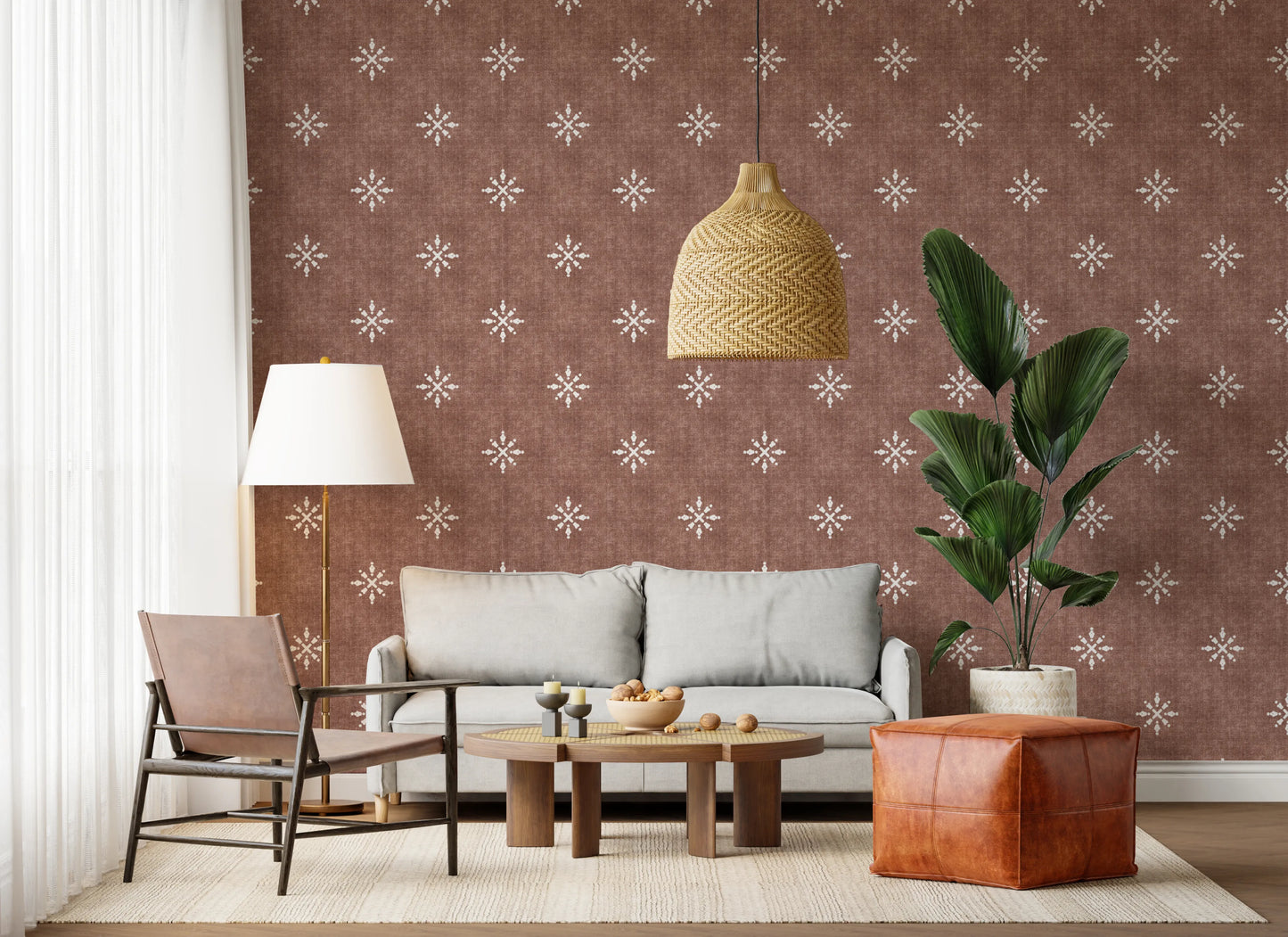 Boho Minimal Ornament Grunge Terracotta Red Wallpaper⁠