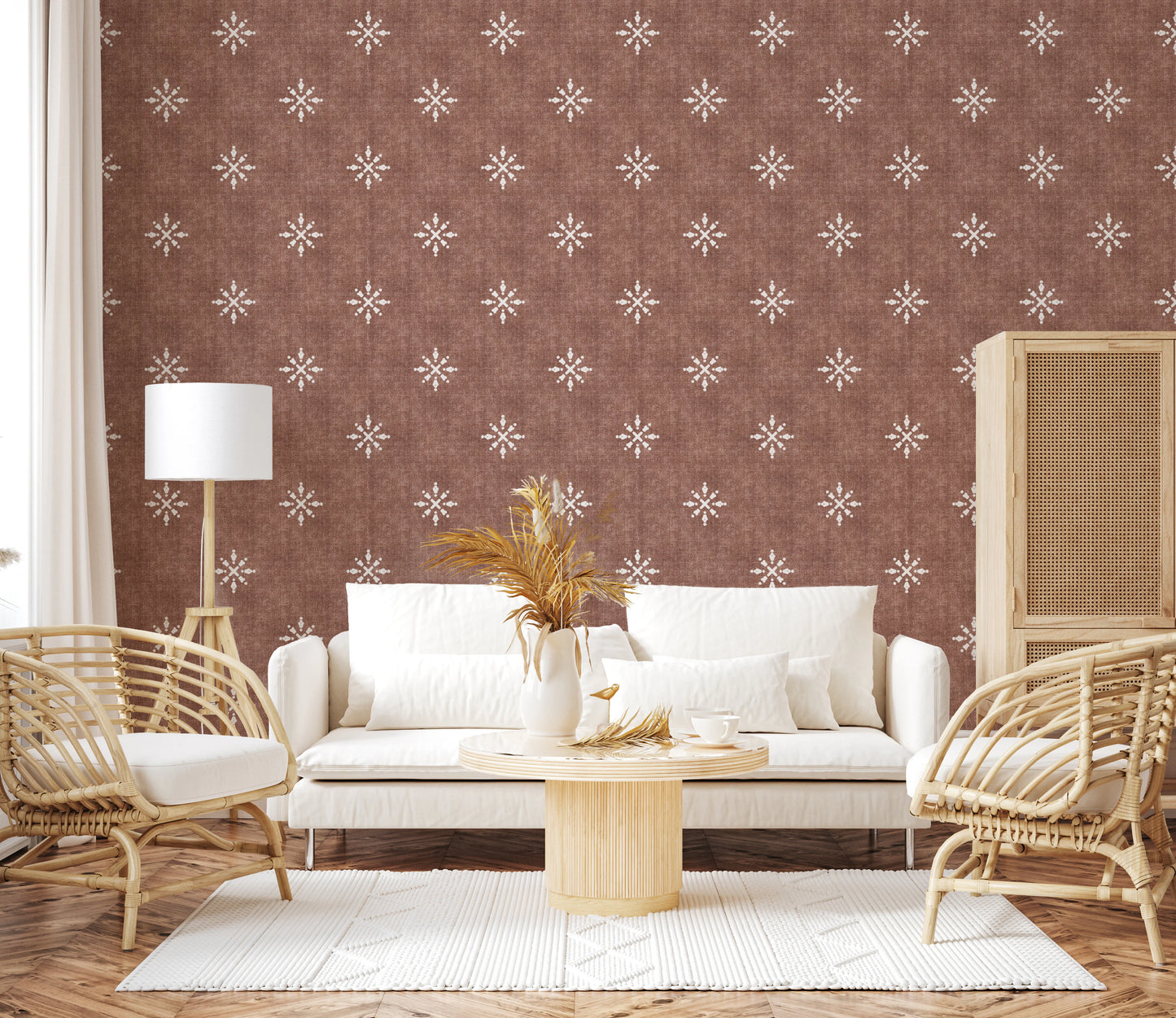 Boho Minimal Ornament Grunge Terracotta Red Wallpaper⁠