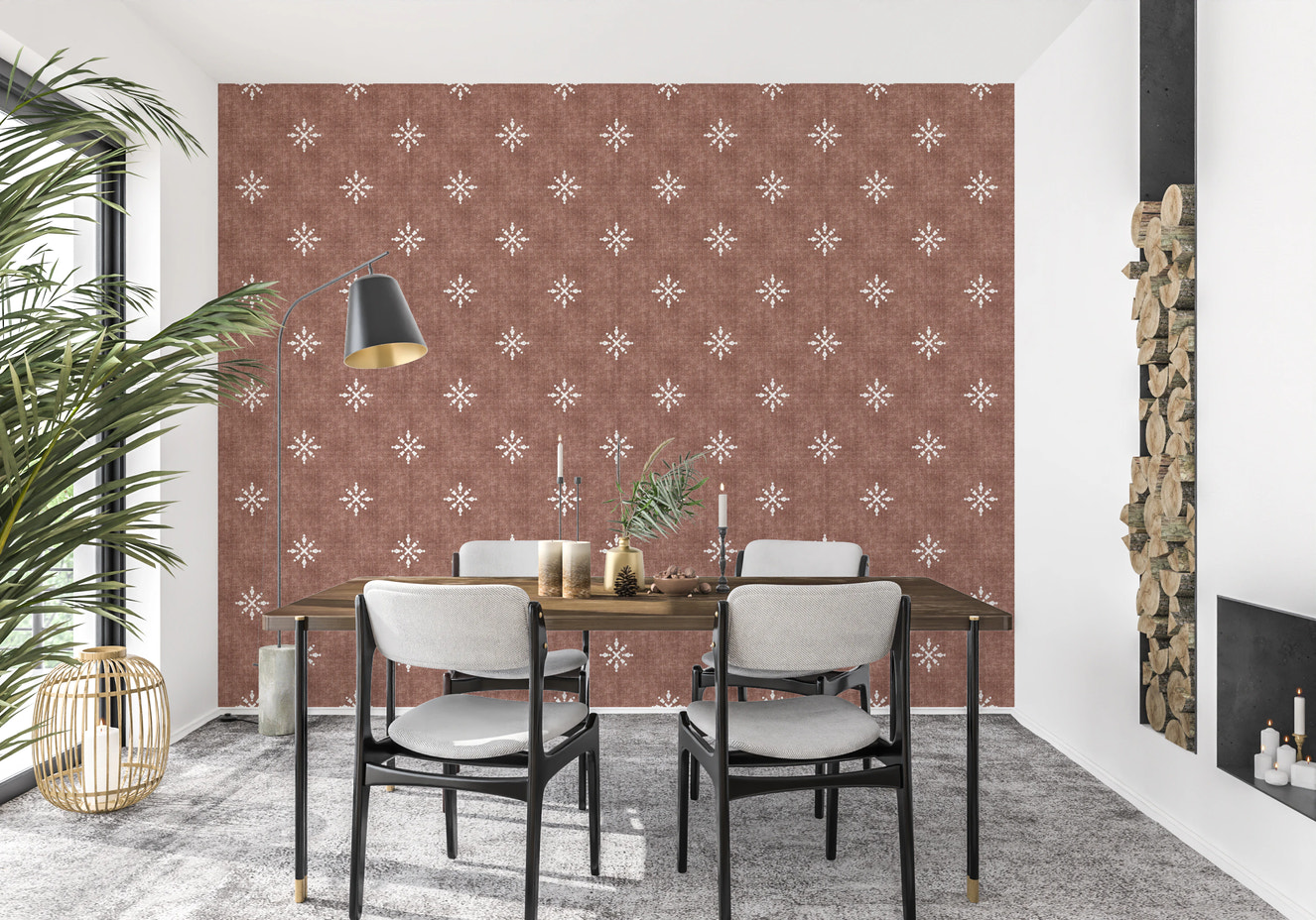 Boho Minimal Ornament Grunge Terracotta Red Wallpaper⁠