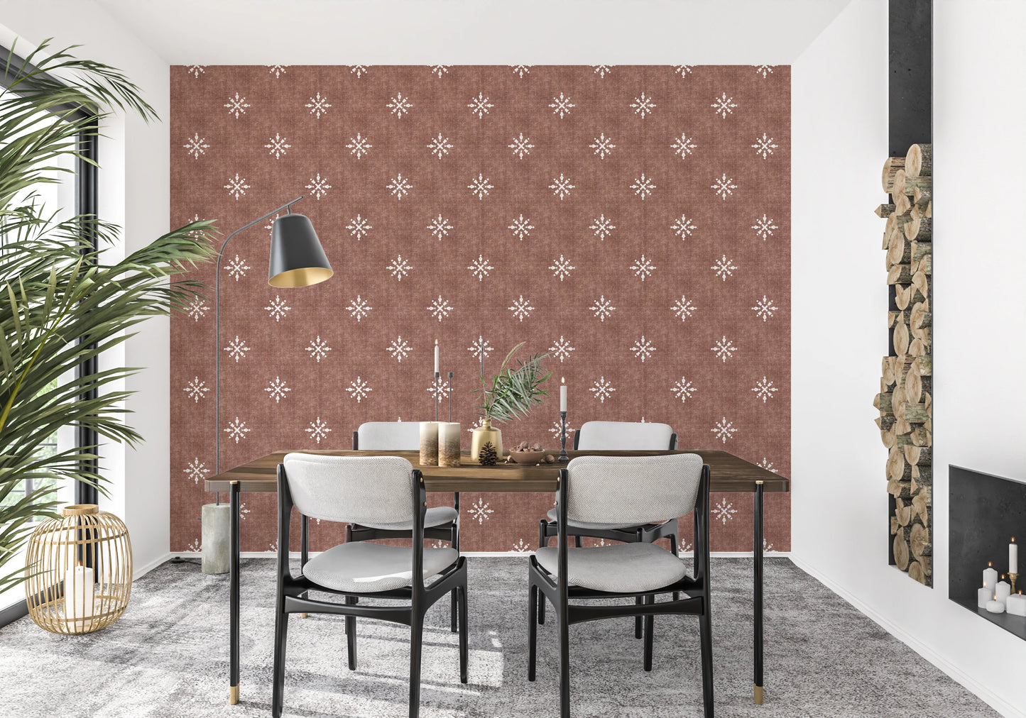 Boho Minimal Ornament Grunge Terracotta Red Wallpaper⁠