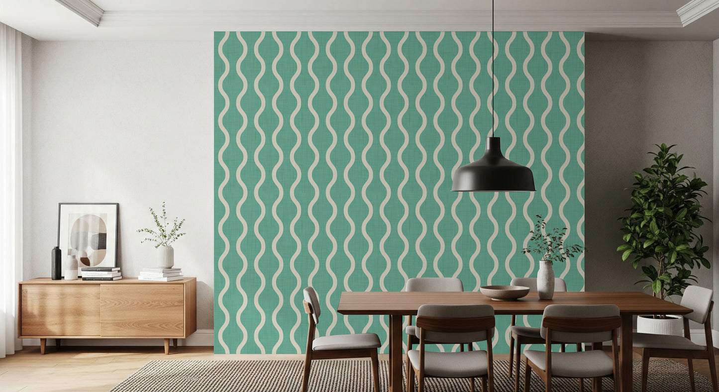 Cozy Scandi Folk Wavy Stripe Sage Mint - Craft Stripe Wallpaper⁠