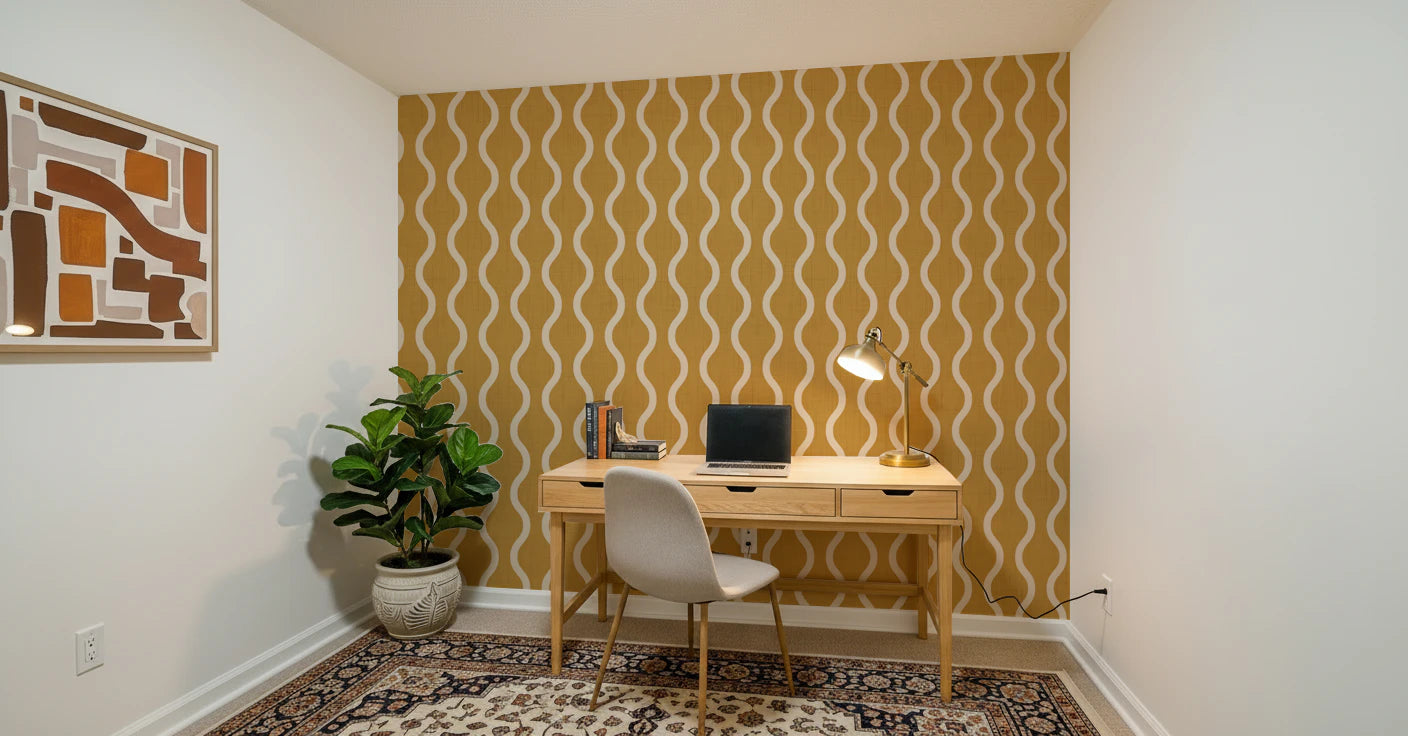 Cozy Scandi Folk Wavy Stripe Honey Mustard - Craft Stripe Wallpaper⁠