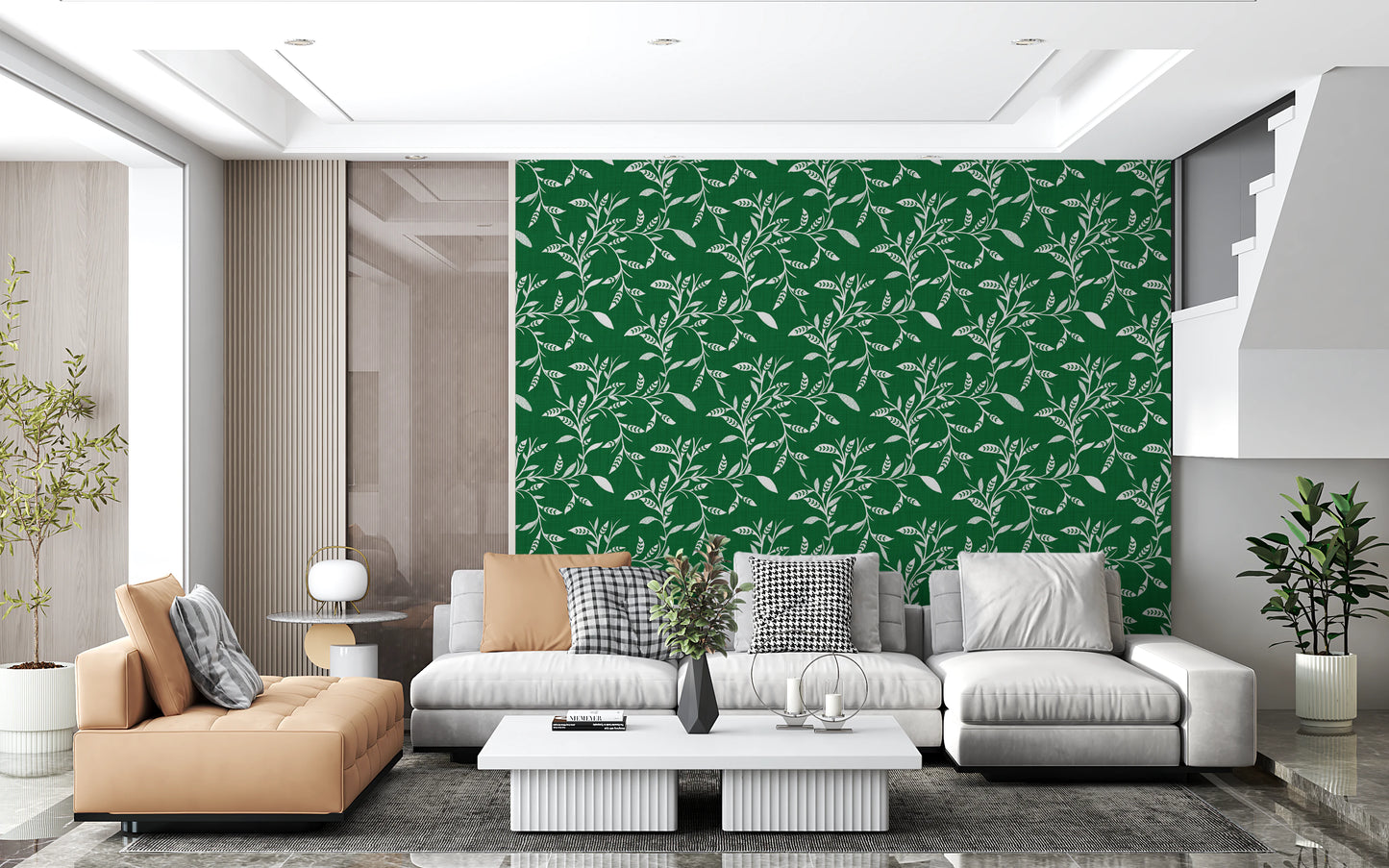 Cozy Scandi Folk Leaf Vine Forest Green - Craft Blender Wallpaper⁠