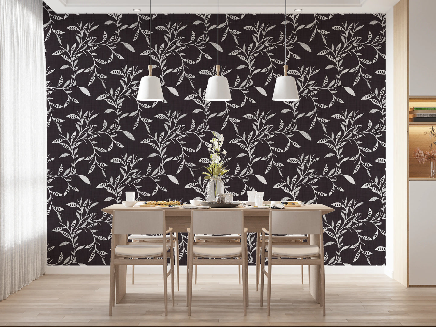 Cozy Scandi Folk Leaf Vine Charcoal - Craft Blender Wallpaper⁠