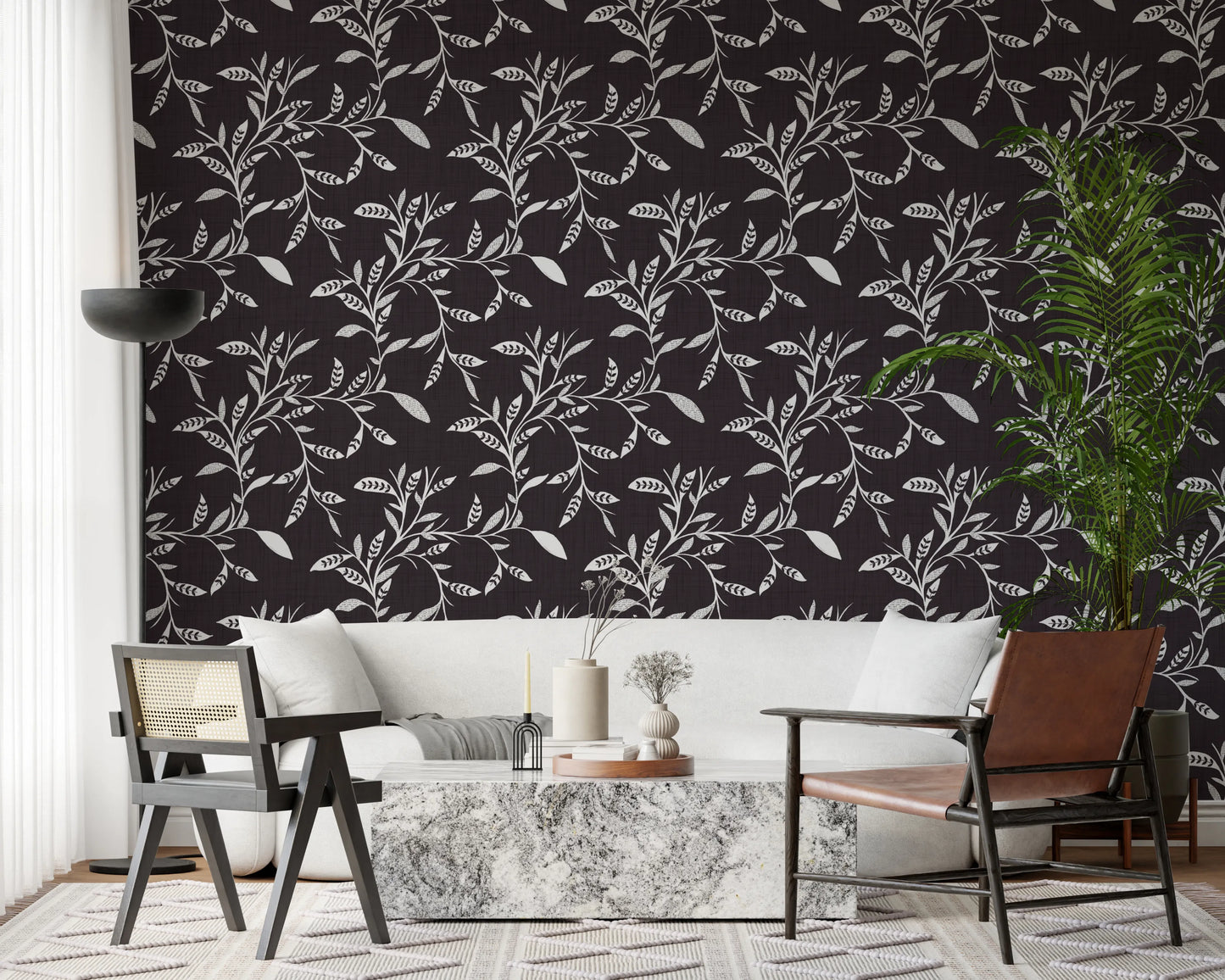 Cozy Scandi Folk Leaf Vine Charcoal - Craft Blender Wallpaper⁠